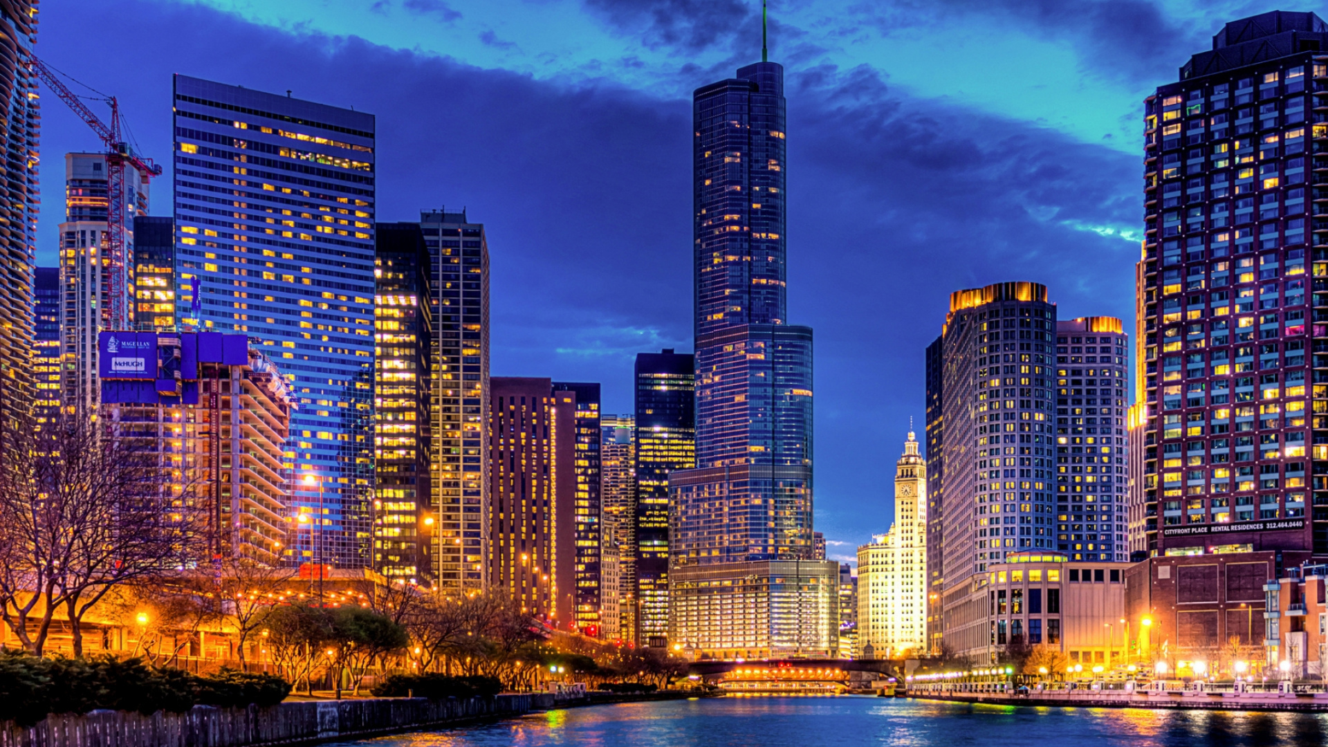 City Skyline During Night Time. Wallpaper in 1920x1080 Resolution