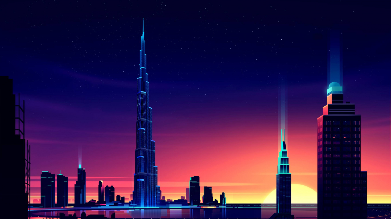Dubaï, Burj Khalifa, Willis Tower, Burj al Alam, Tour Khalifa. Wallpaper in 1366x768 Resolution