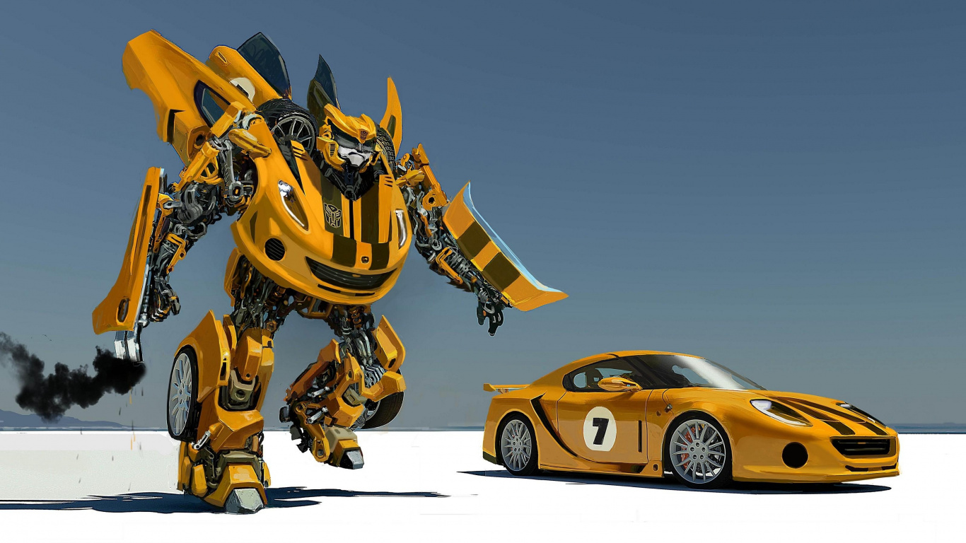 Yellow and Black Robot Illustration. Wallpaper in 1366x768 Resolution