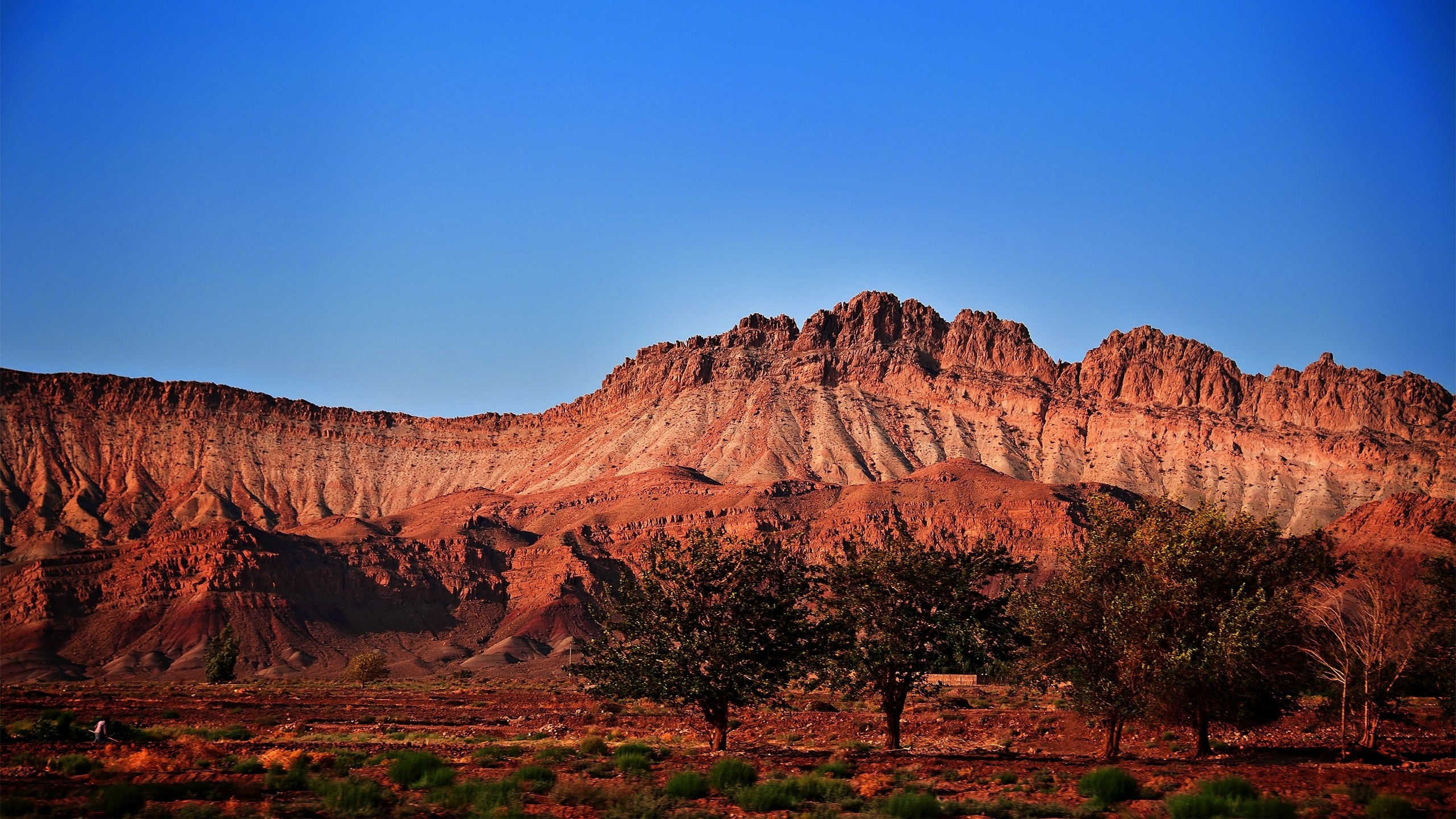 Brown Rocky Mountain Under Blue Sky During Daytime. Wallpaper in 2560x1440 Resolution
