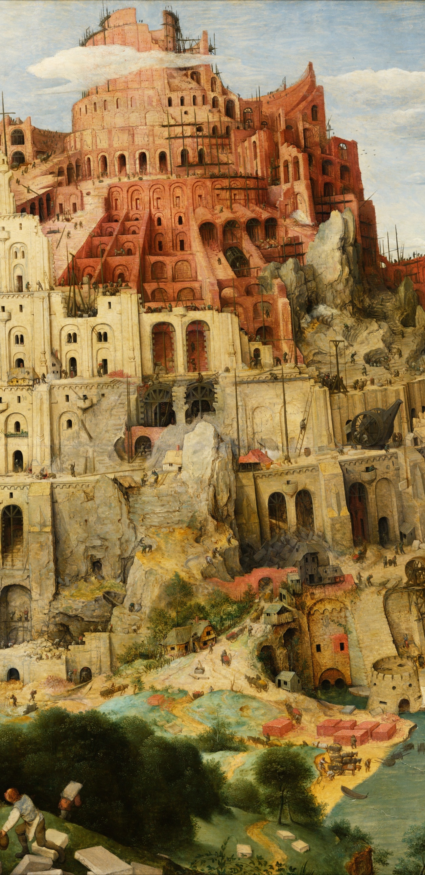 Leute, Die Tagsüber am Strand in Der Nähe Eines Braunen Betongebäudes Unter Weißen Wolken Spazieren Gehen. Wallpaper in 1440x2960 Resolution