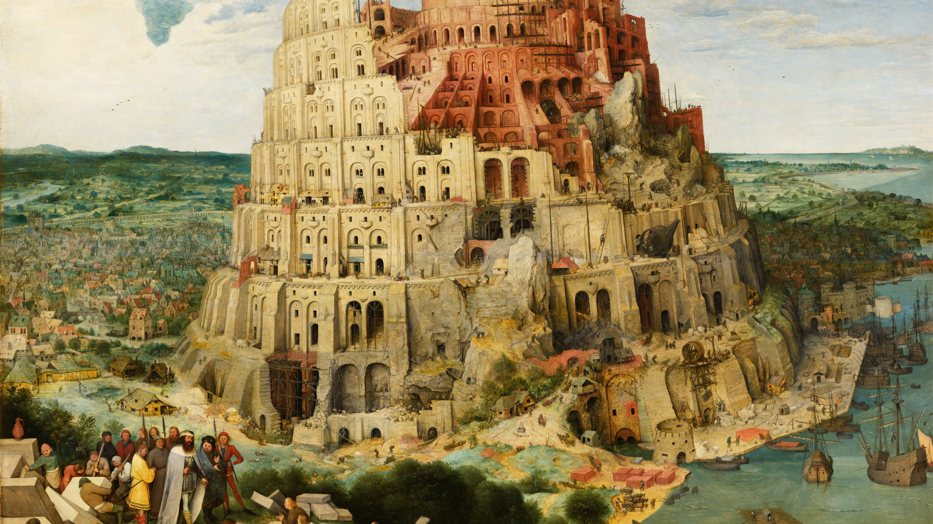 La Gente Caminando en la Playa Cerca Del Edificio de Hormigón Marrón Bajo Nubes Blancas Durante el Día. Wallpaper in 3840x2160 Resolution