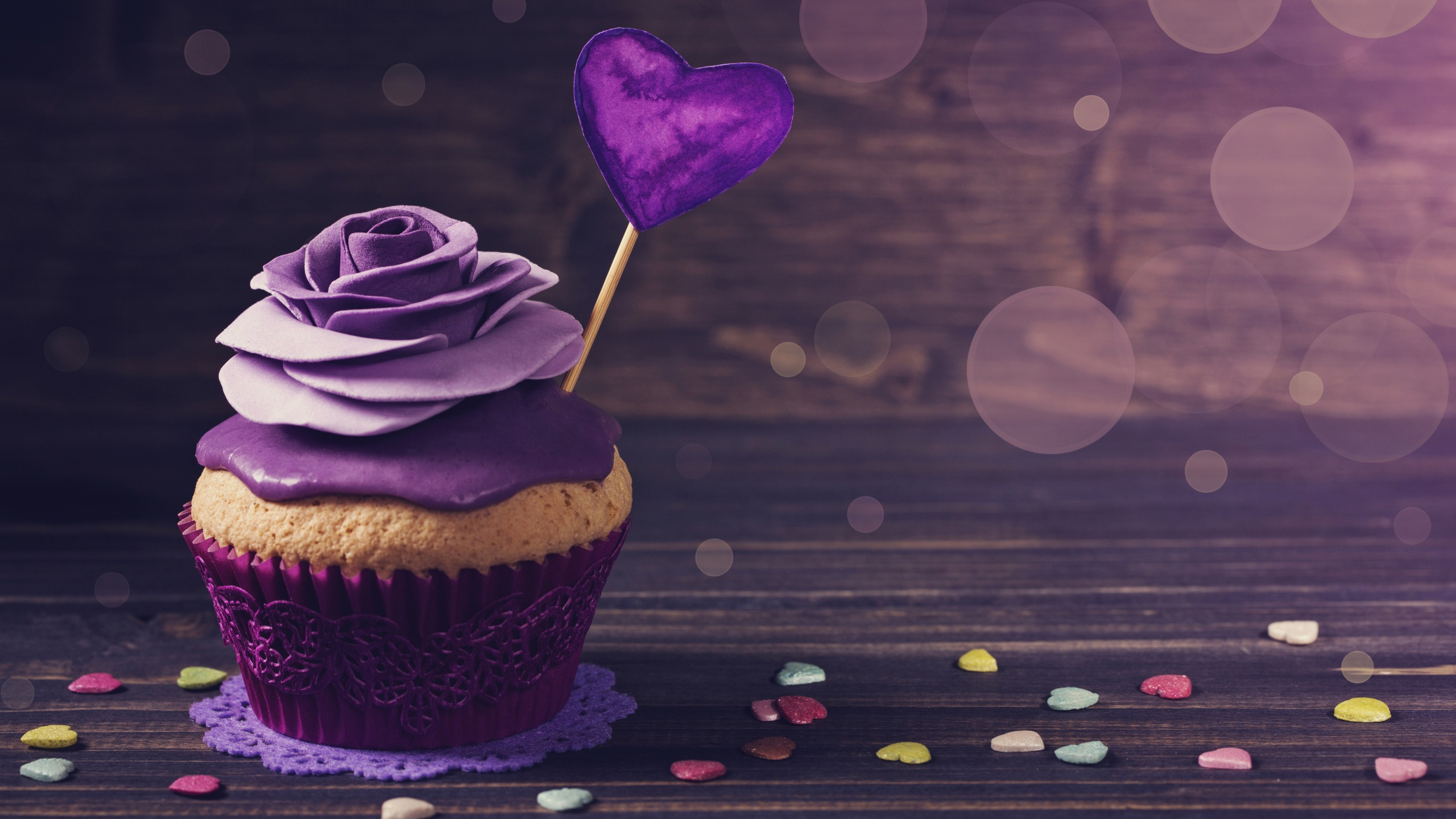 Cupcake, Gâteau, Dessert, Crème, Purple. Wallpaper in 2560x1440 Resolution