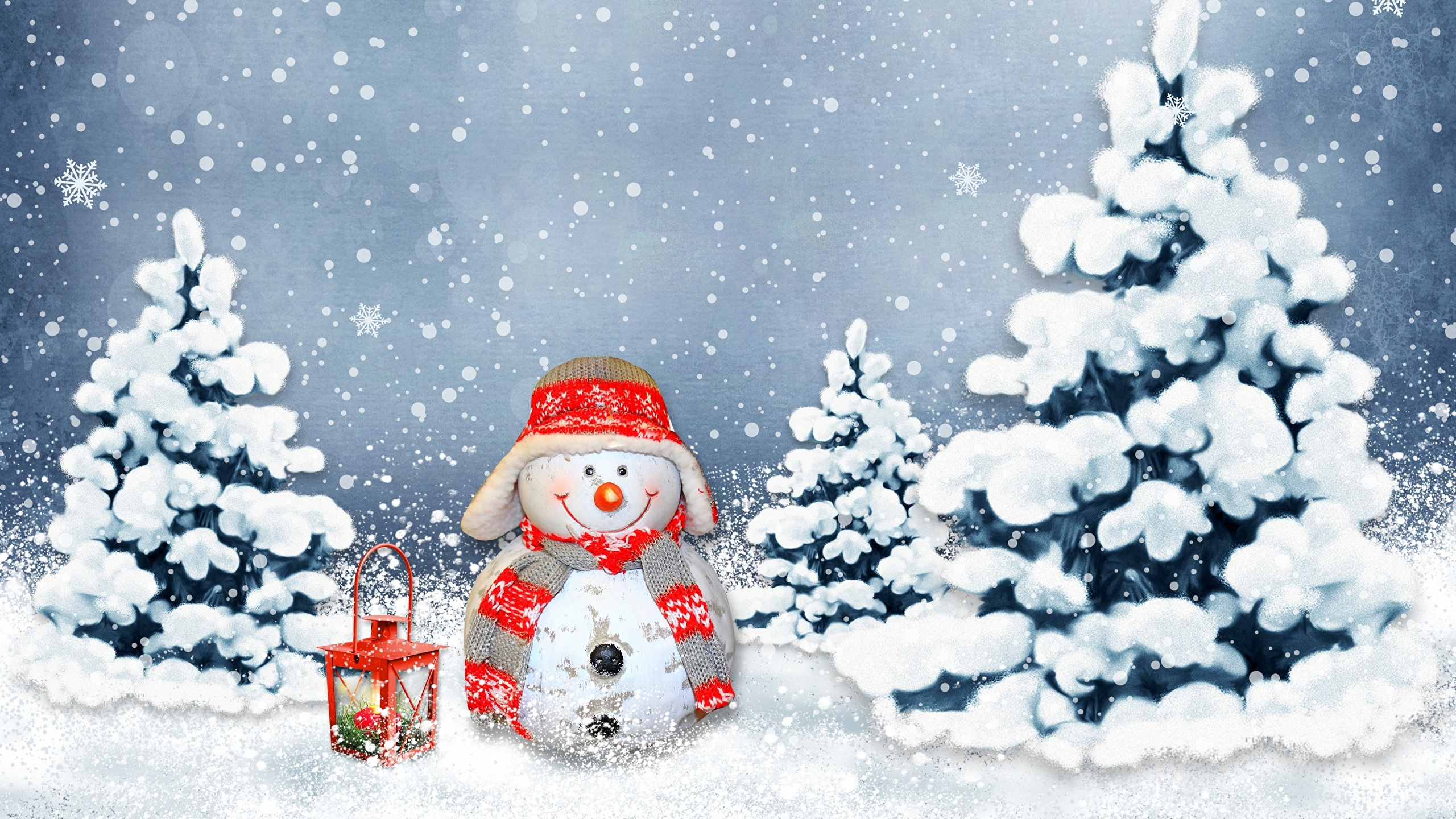 Weihnachten, Weihnachtsdekoration, Weihnachtsbaum, Schneemann, Winter. Wallpaper in 2560x1440 Resolution