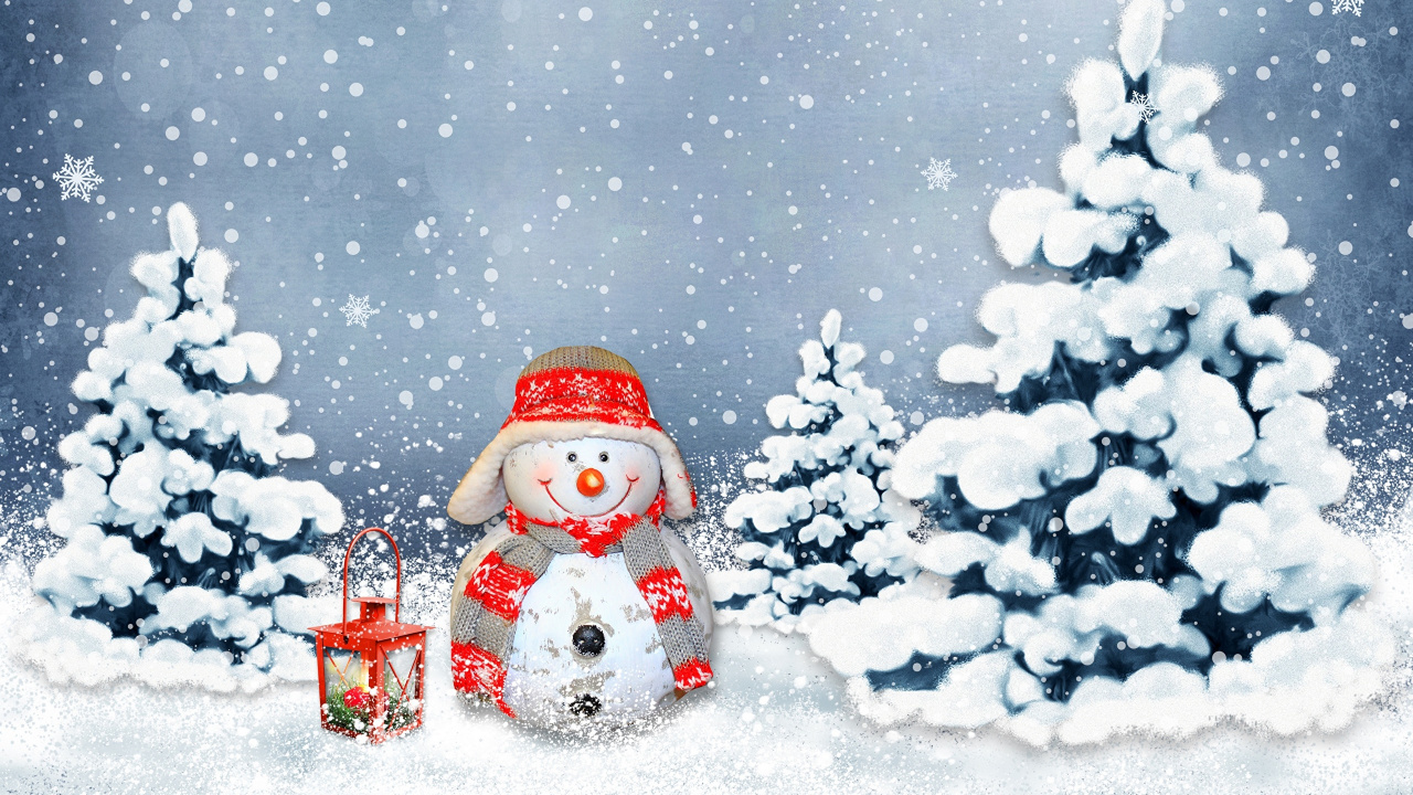 El Día De Navidad, Decoración de la Navidad, Muñeco, Invierno, Nieve. Wallpaper in 1280x720 Resolution