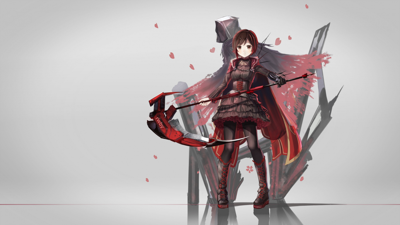 Frau im Roten Und Schwarzen Kleid Anime-Charakter. Wallpaper in 1366x768 Resolution