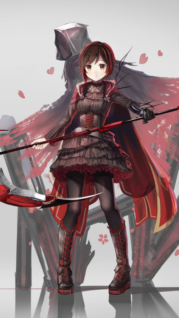 Frau im Roten Und Schwarzen Kleid Anime-Charakter. Wallpaper in 750x1334 Resolution
