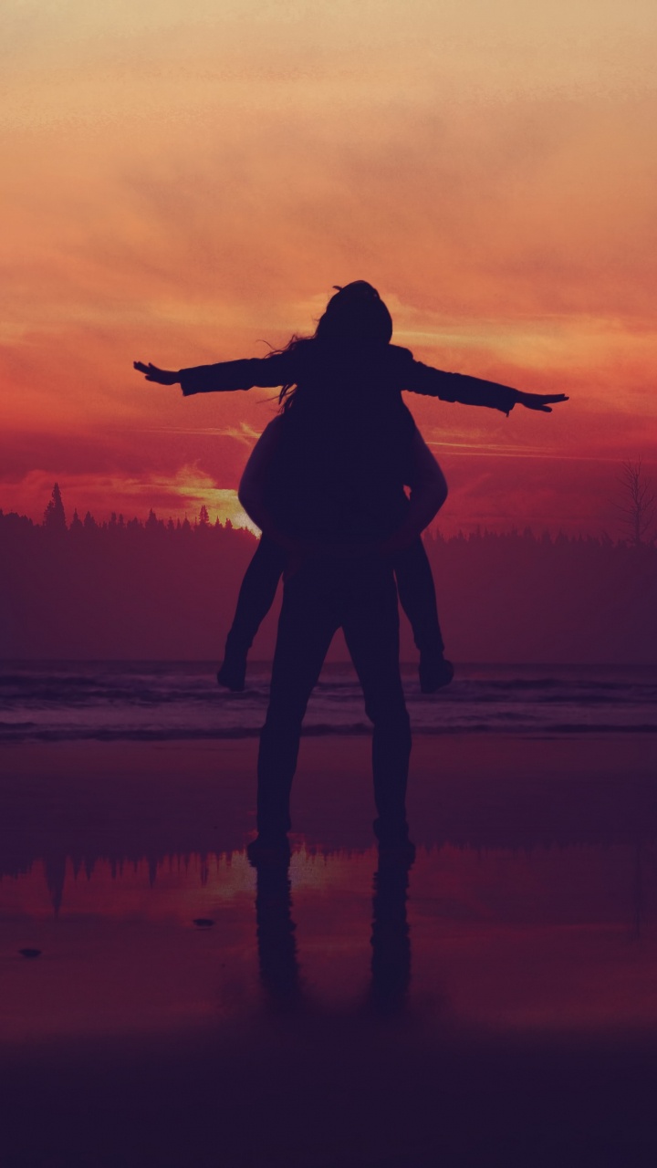 People in Nature, Water, Standing, Sunset, Horizon. Wallpaper in 720x1280 Resolution