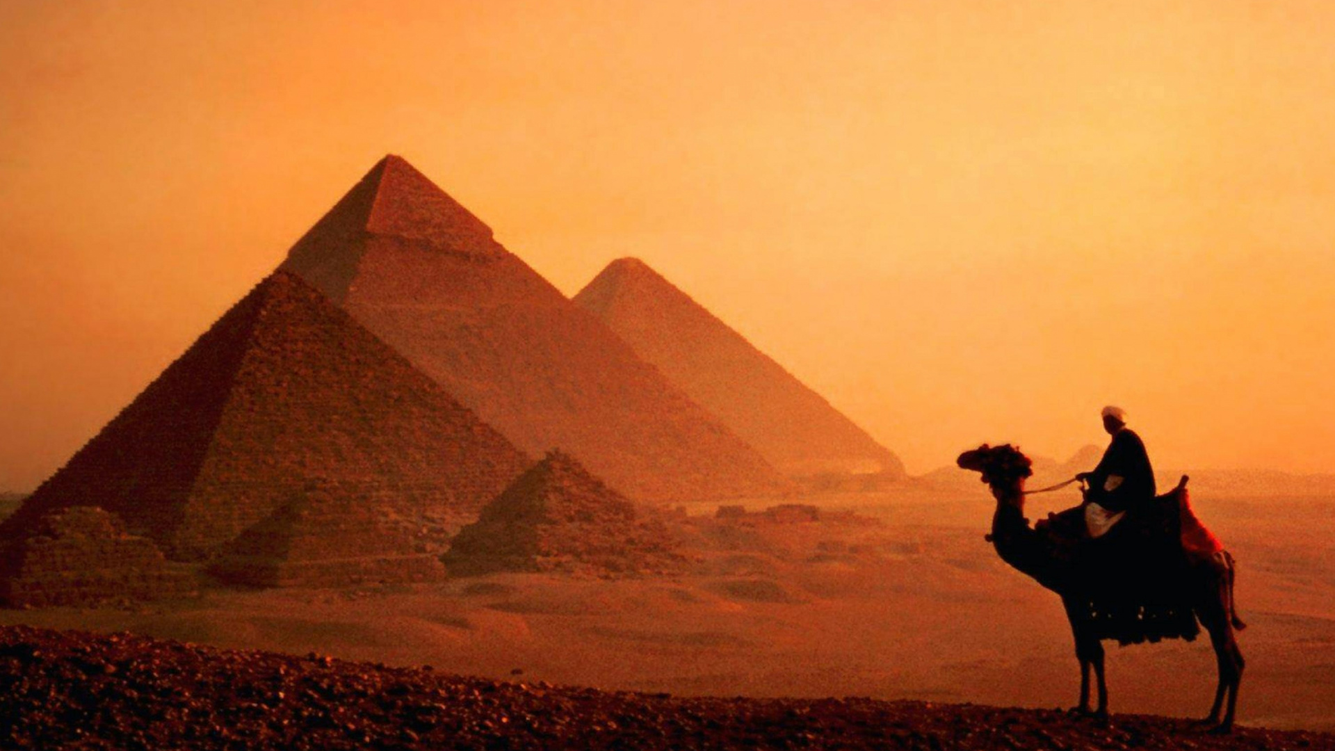 Silhouette of Man Riding Camel on Desert During Daytime. Wallpaper in 1920x1080 Resolution