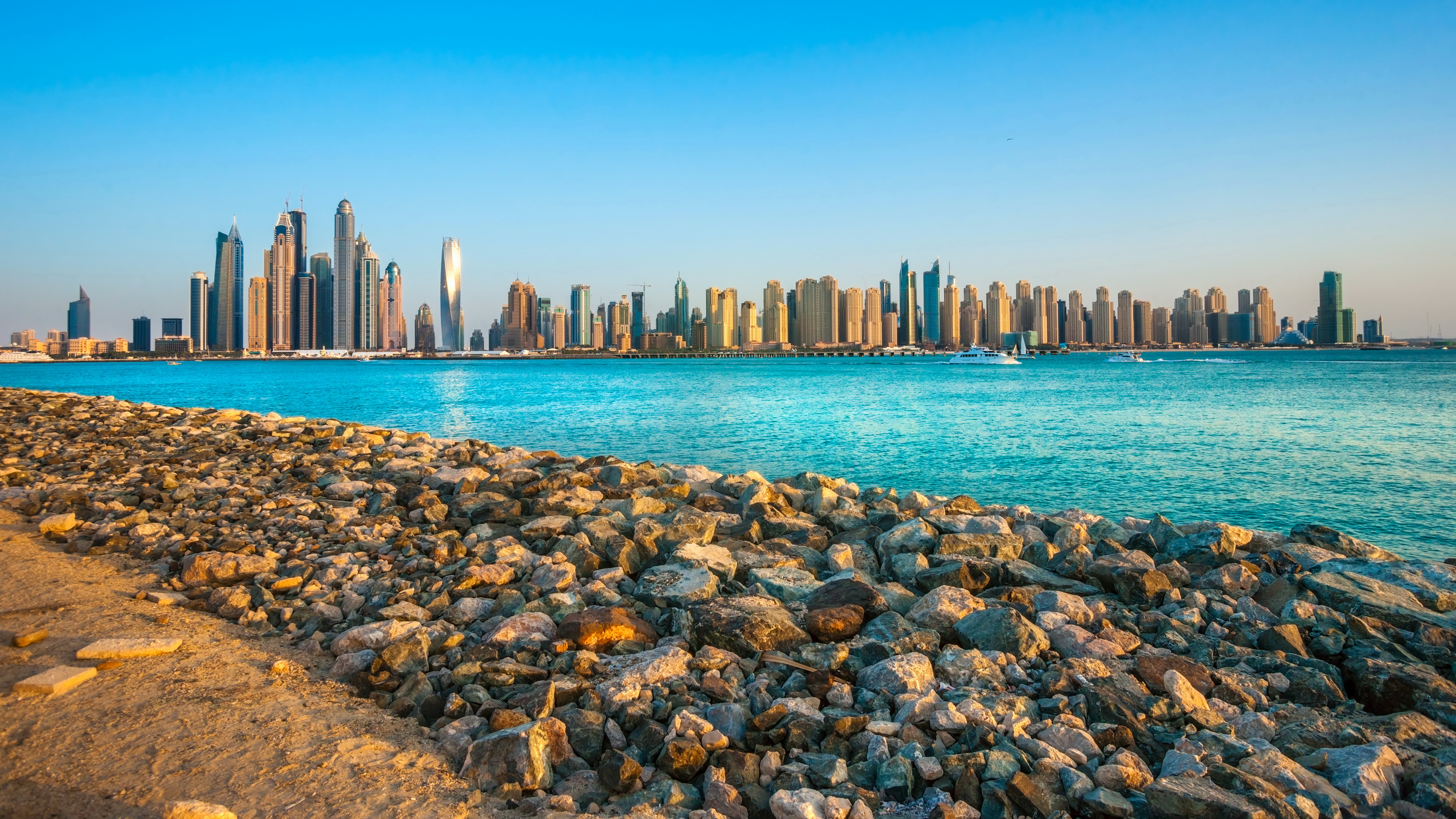 哈利法塔, 城市景观, 城市, 天际线, 大海 壁纸 3840x2160 允许