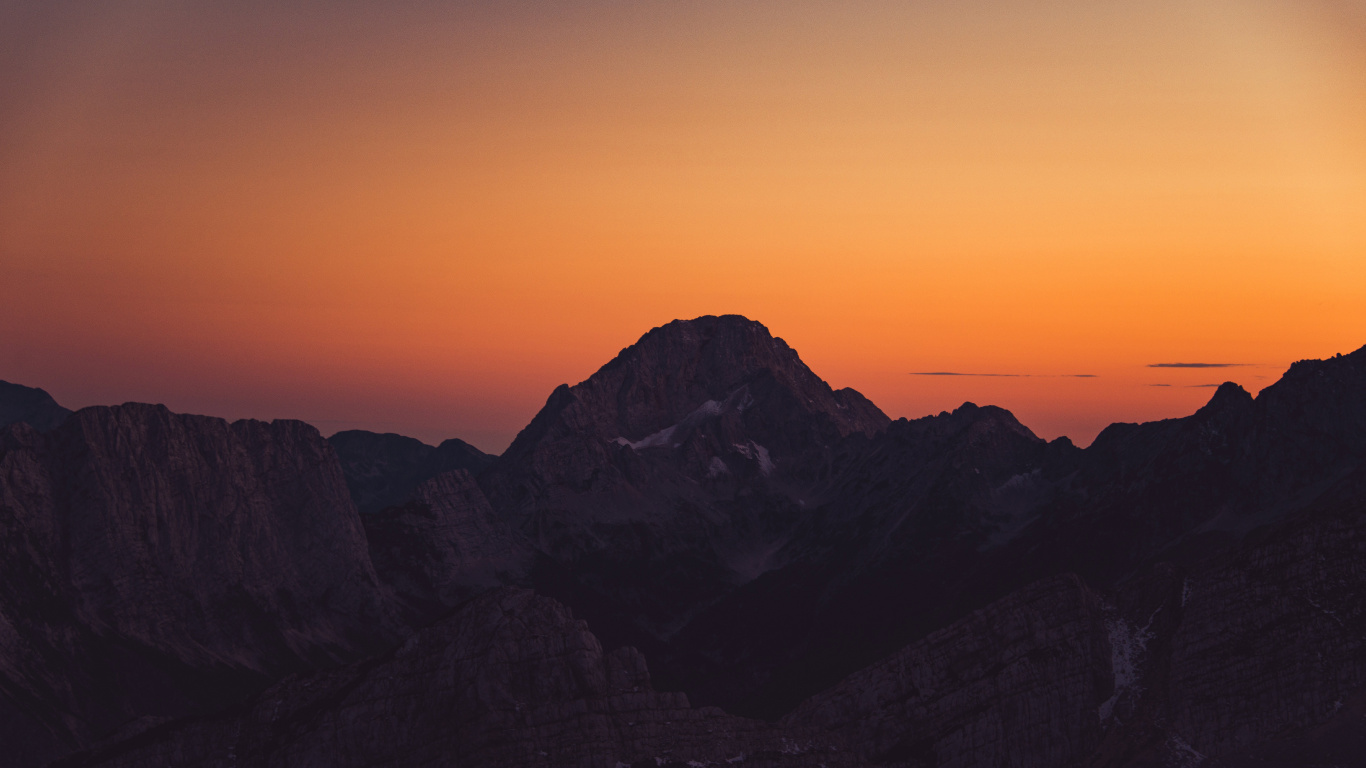 Sunset, Mountainous Landforms, Mountain, Mountain Range, Cloud. Wallpaper in 1366x768 Resolution