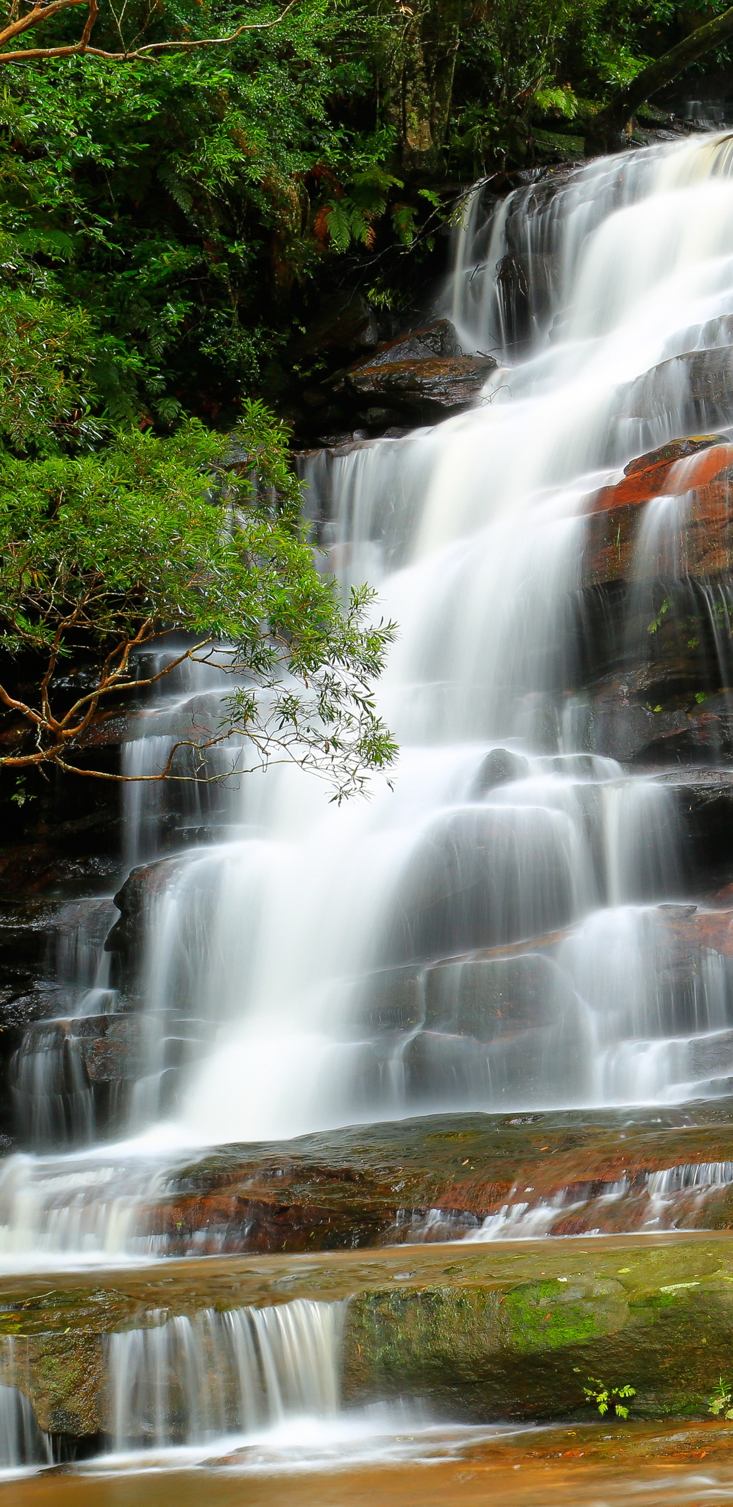 Water Falls on Brown Rock. Wallpaper in 1440x2960 Resolution