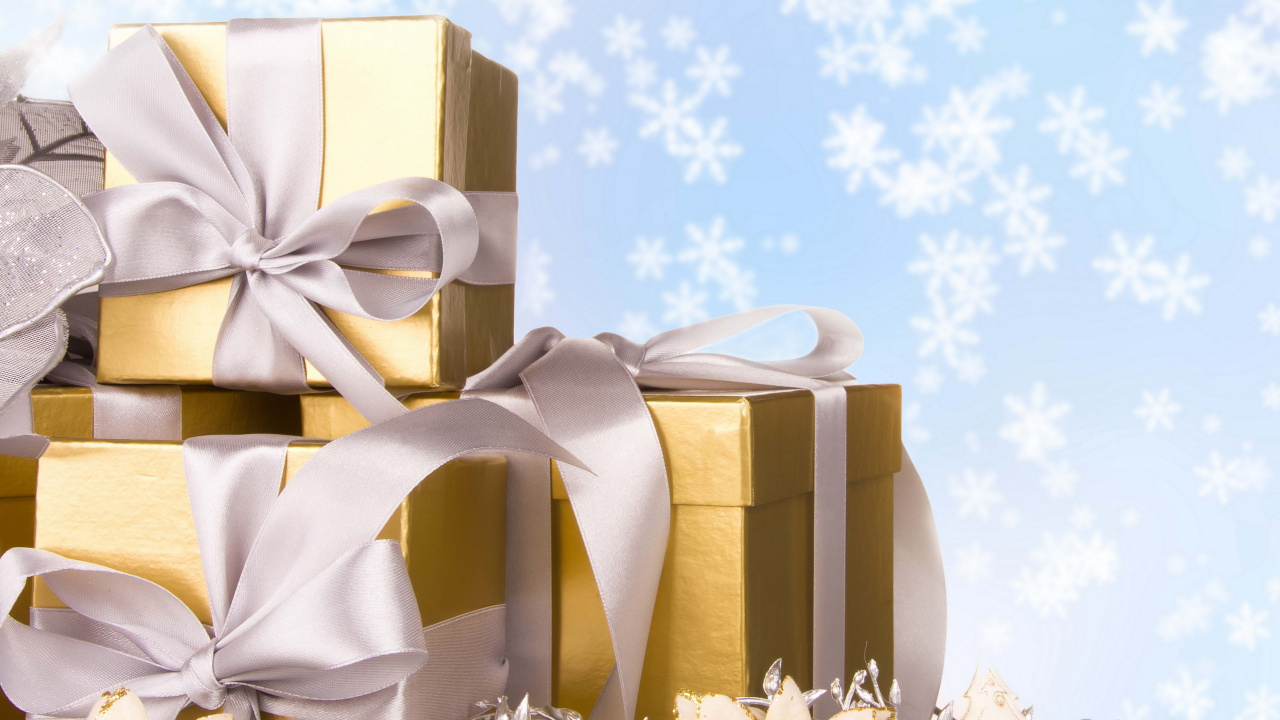 Weihnachten, Weihnachtsgeschenk, Gegenwart, Geschenkpapier, Multifunktionsleiste. Wallpaper in 1280x720 Resolution