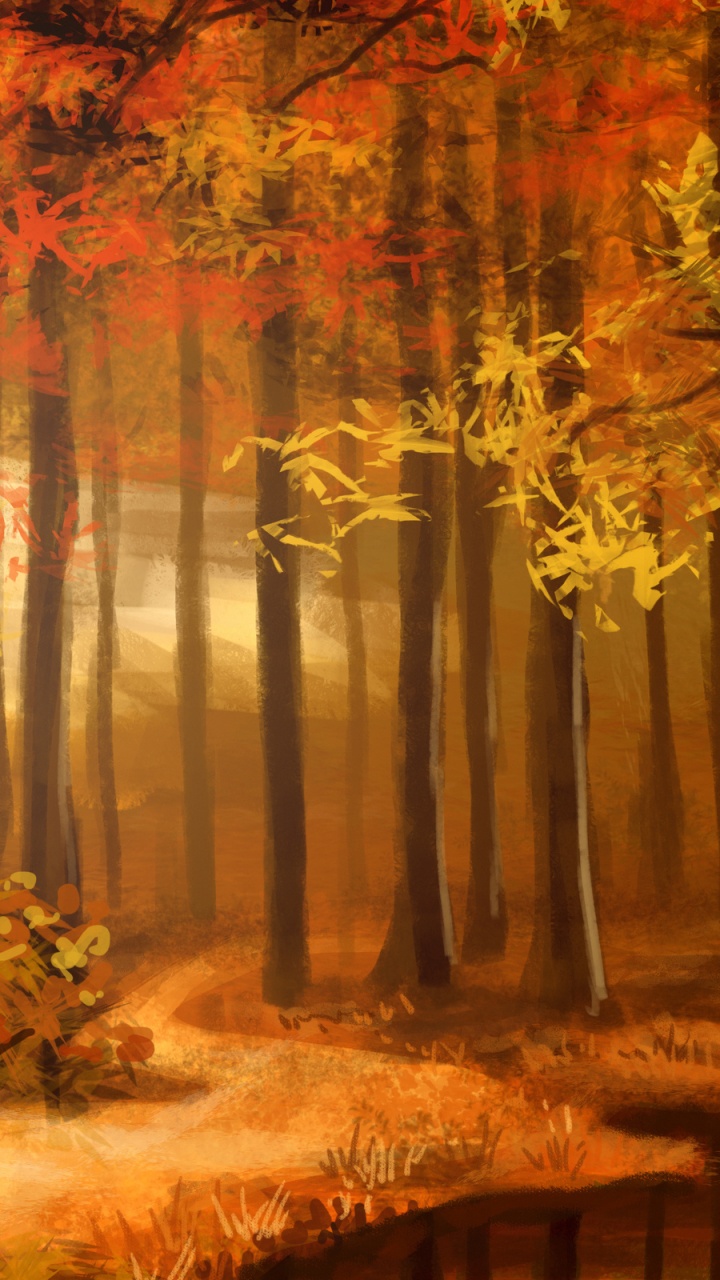 艺术, 画布, 绘画, 性质, 森林 壁纸 720x1280 允许