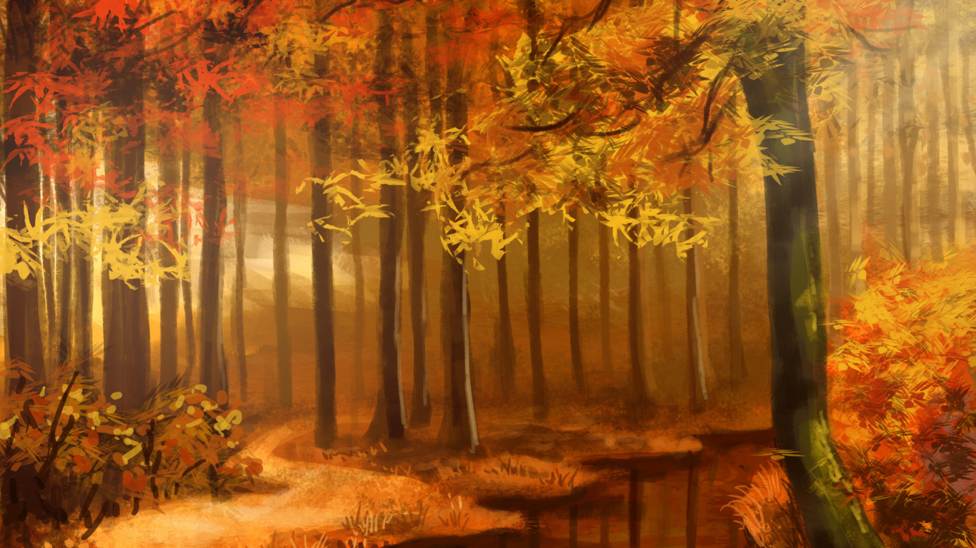 Arbres Bruns Avec Des Rayons de Soleil. Wallpaper in 1366x768 Resolution