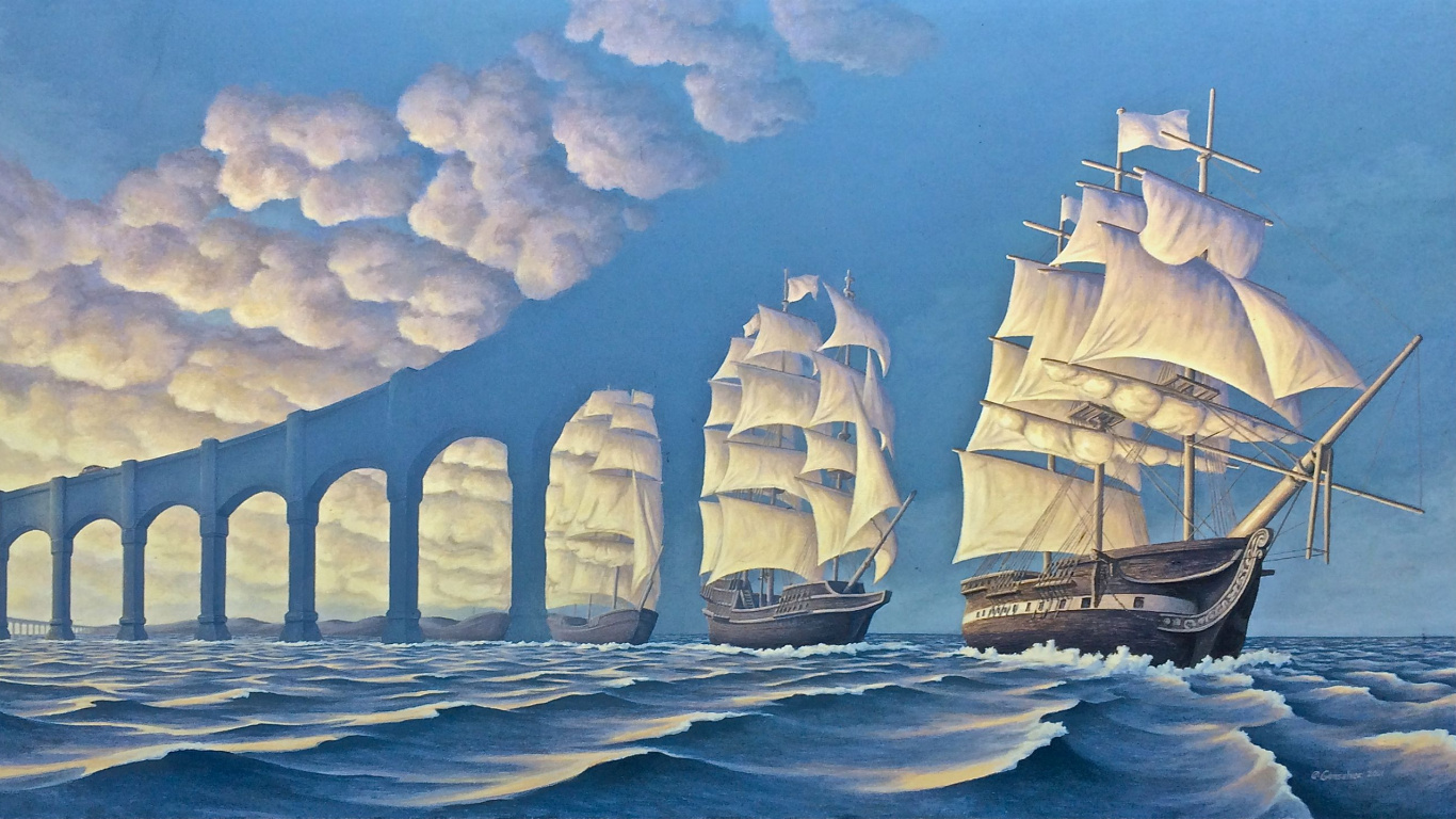 Surrealism, Painting, Art, Work of Art, Optical Illusion. Wallpaper in 1366x768 Resolution