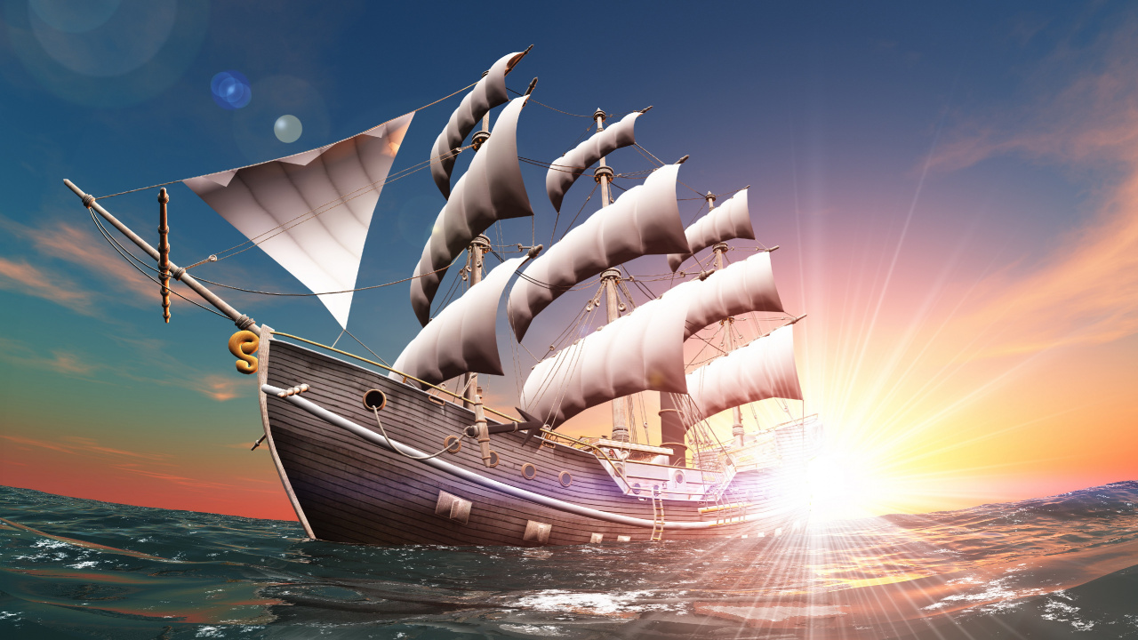 3D Schiff, Segelschiff, Schiff, Boot, Wasser. Wallpaper in 1280x720 Resolution