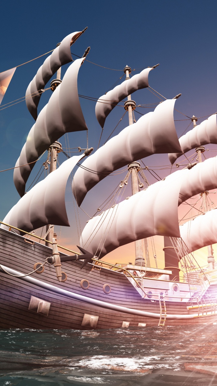 3d Ship, Sailing Ship, Ship, Boat, Water. Wallpaper in 720x1280 Resolution