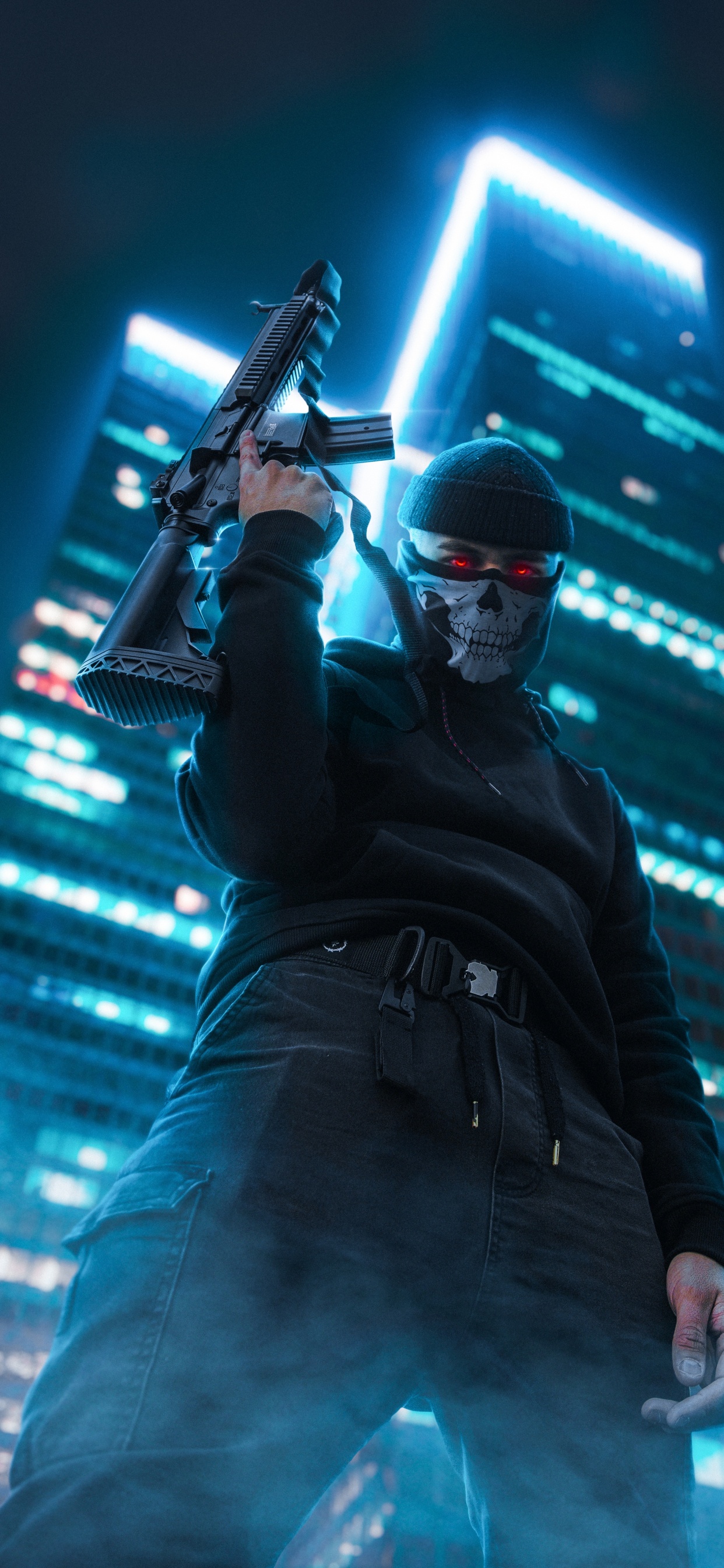 Boy With Skull Mask, Hat, Human Body, Music Artist, Musician. Wallpaper in 1242x2688 Resolution