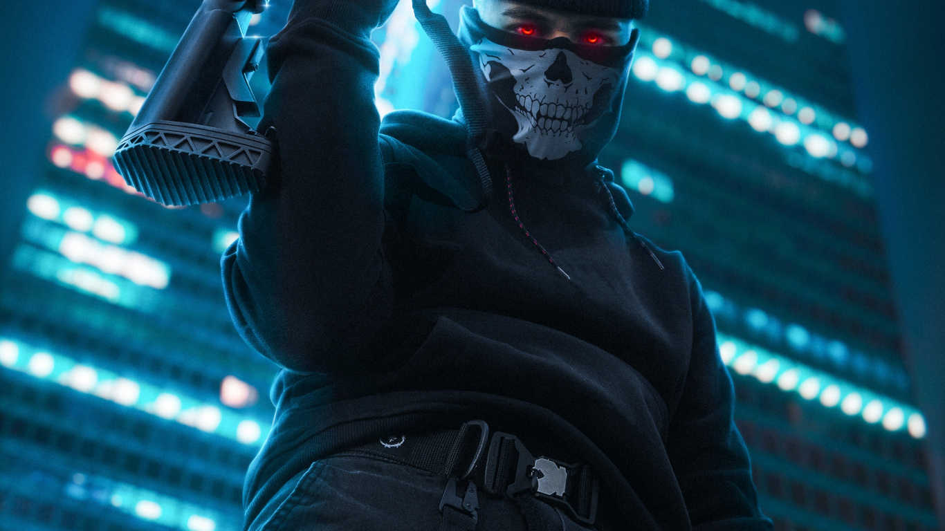 Boy With Skull Mask, Hat, Human Body, Music Artist, Musician. Wallpaper in 1366x768 Resolution