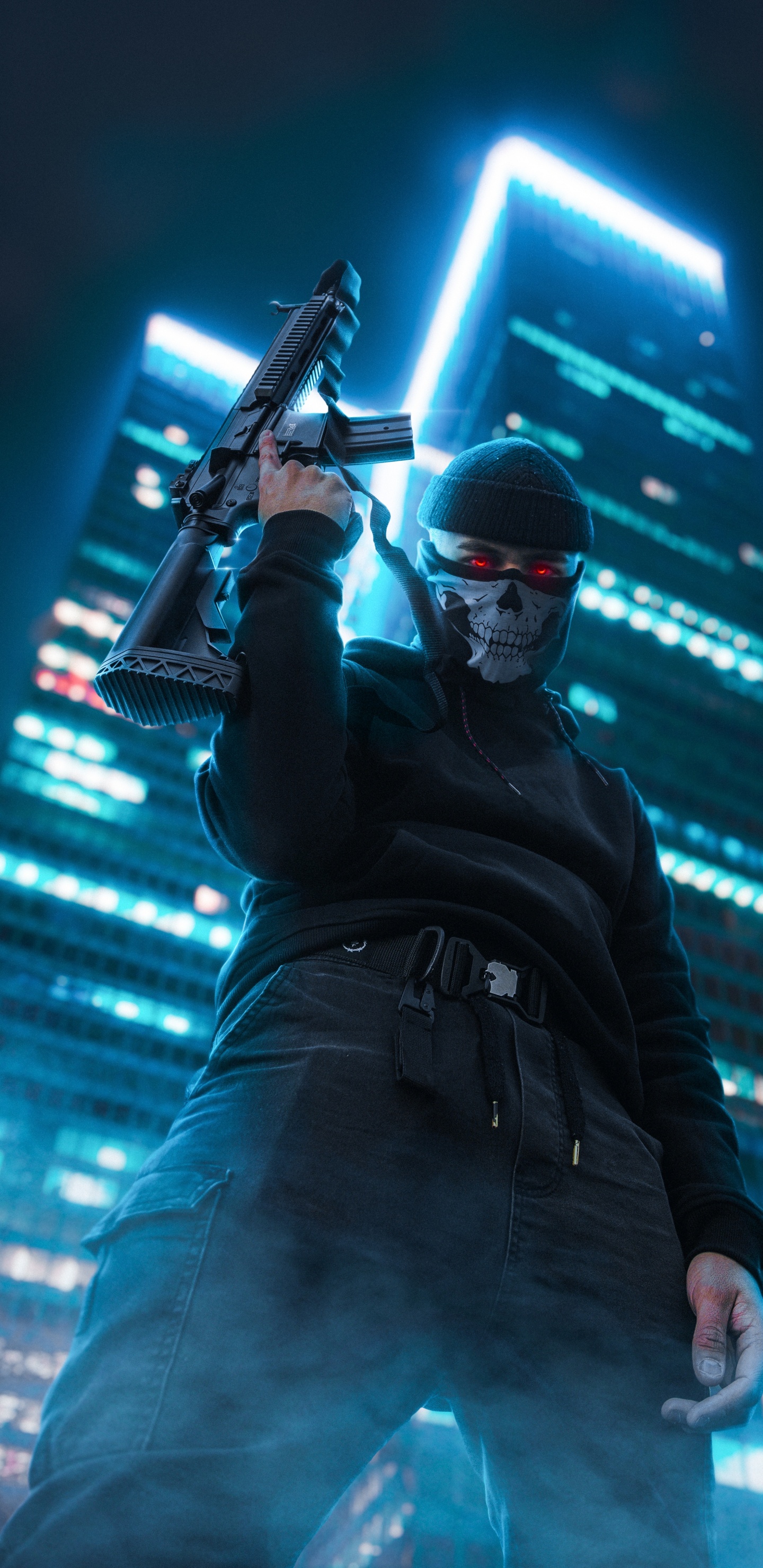 Junge Mit Schädelmaske, Hut, Menschlichen Körper, Musik Künstler, Musiker. Wallpaper in 1440x2960 Resolution