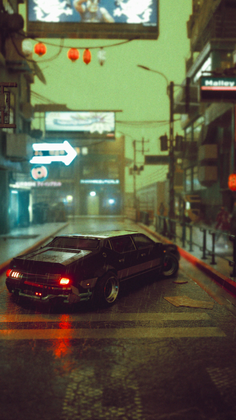 Cyberpunk, Cyberpunk 2077, Cyberpunk 2020, Nuit, L'éclairage Automobile. Wallpaper in 750x1334 Resolution