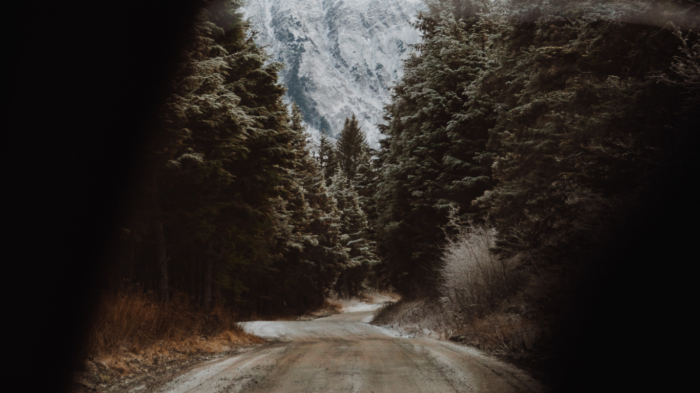 Neige, Hiver, Obscurité, Route, Infrastructure. Wallpaper in 1366x768 Resolution