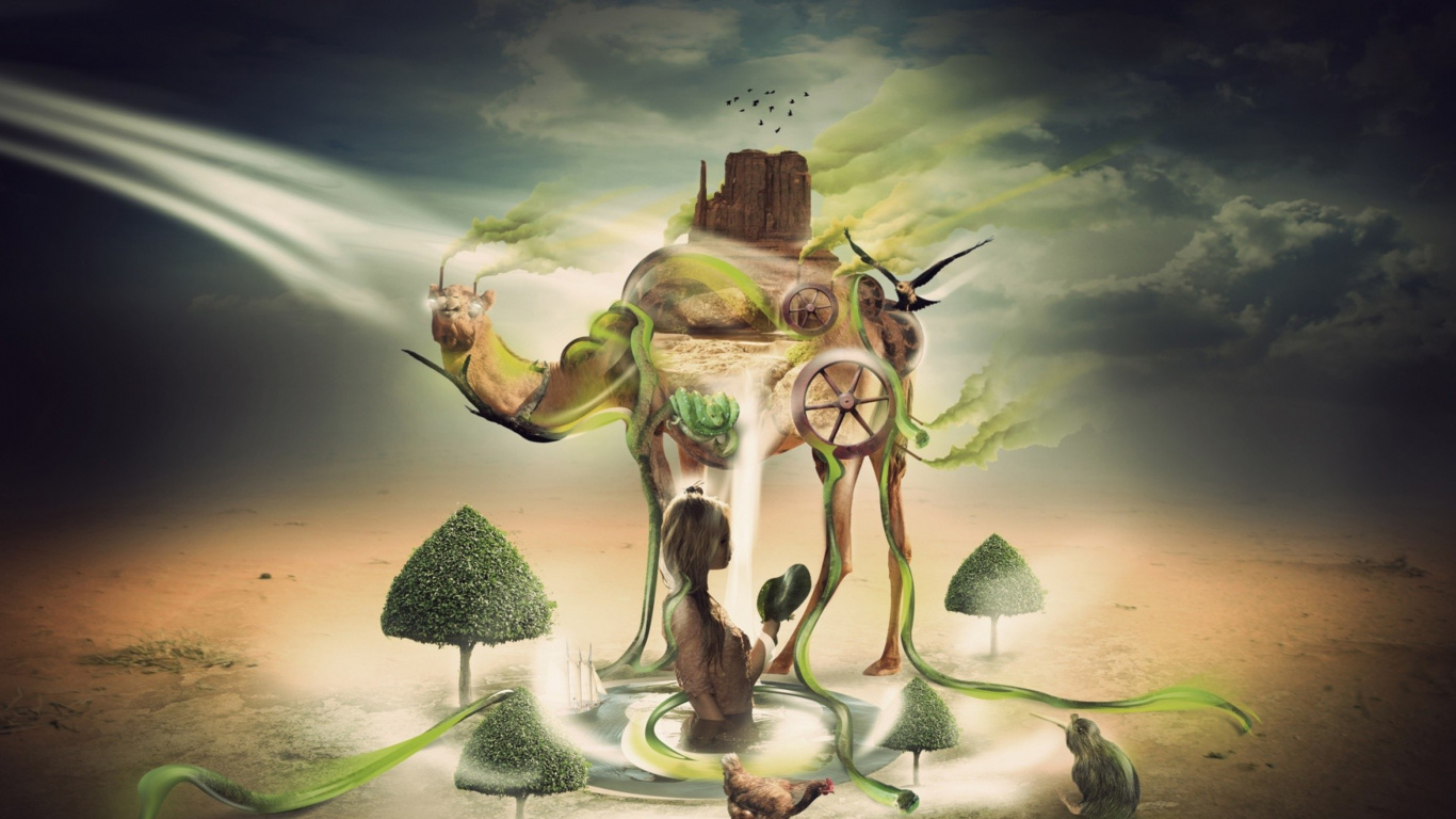 Green and Brown Dragon Illustration. Wallpaper in 1366x768 Resolution