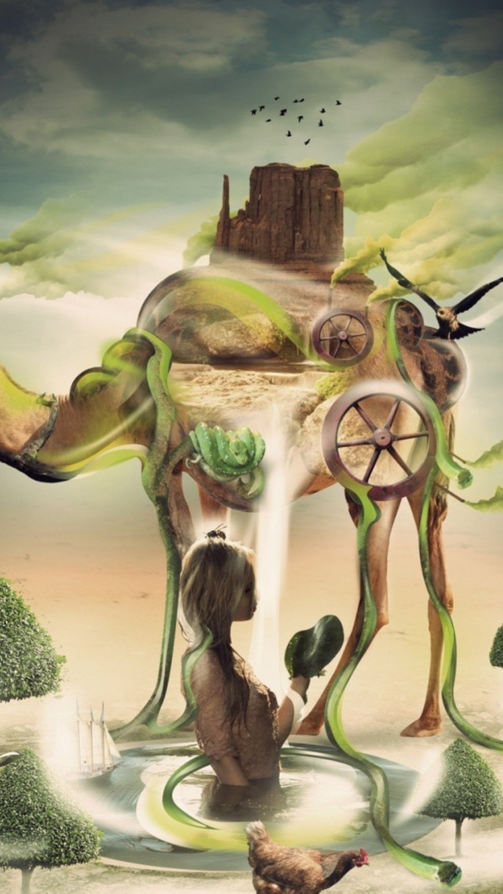 Ilustración de Dragón Verde y Marrón. Wallpaper in 720x1280 Resolution