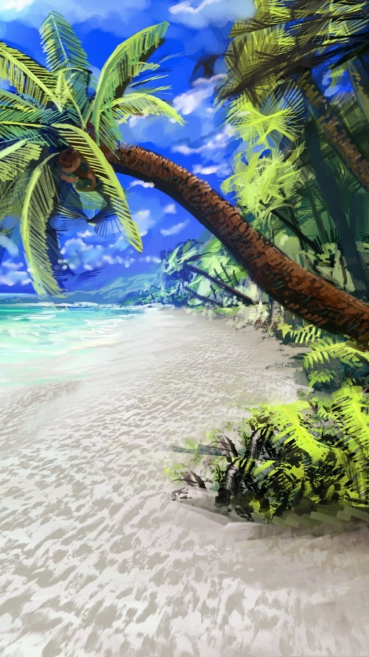 Palmera Verde en la Playa de Arena Blanca Durante el Día. Wallpaper in 750x1334 Resolution