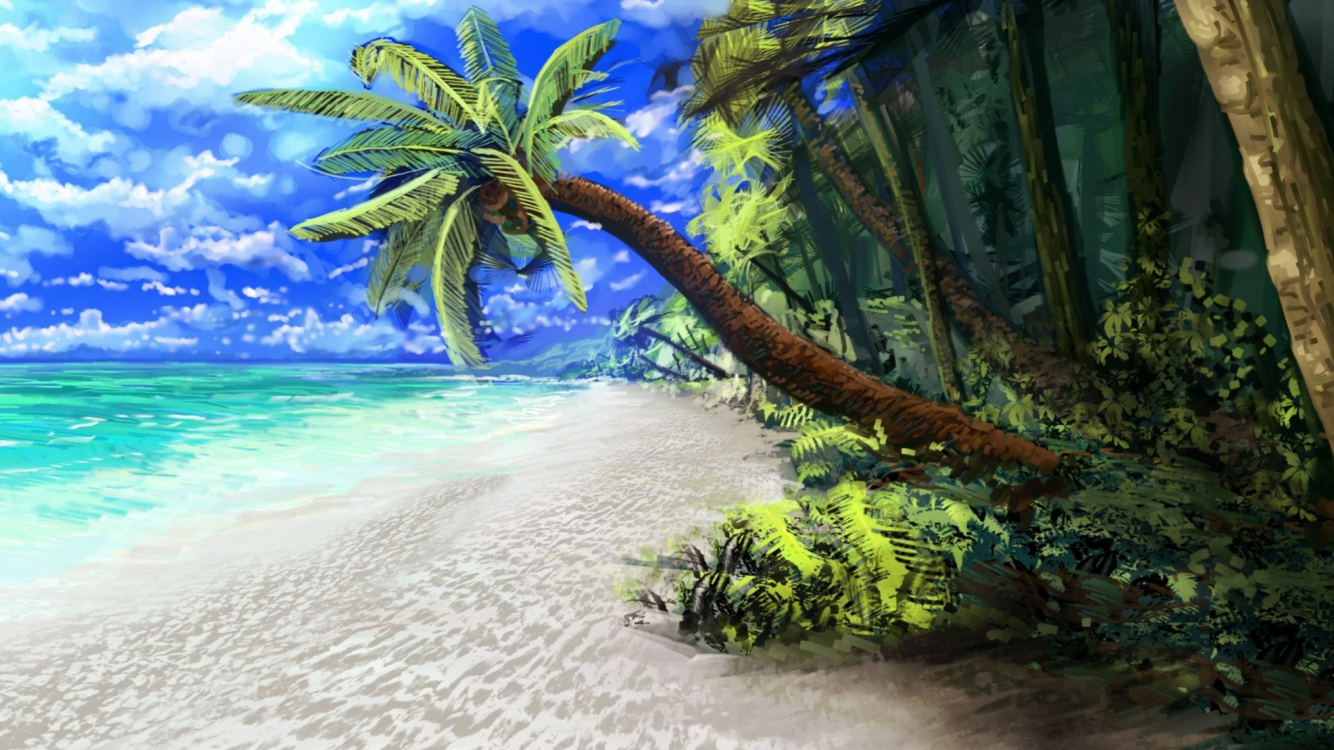 大海, 热带地区, 加勒比, 岸边, 数码艺术 壁纸 1920x1080 允许