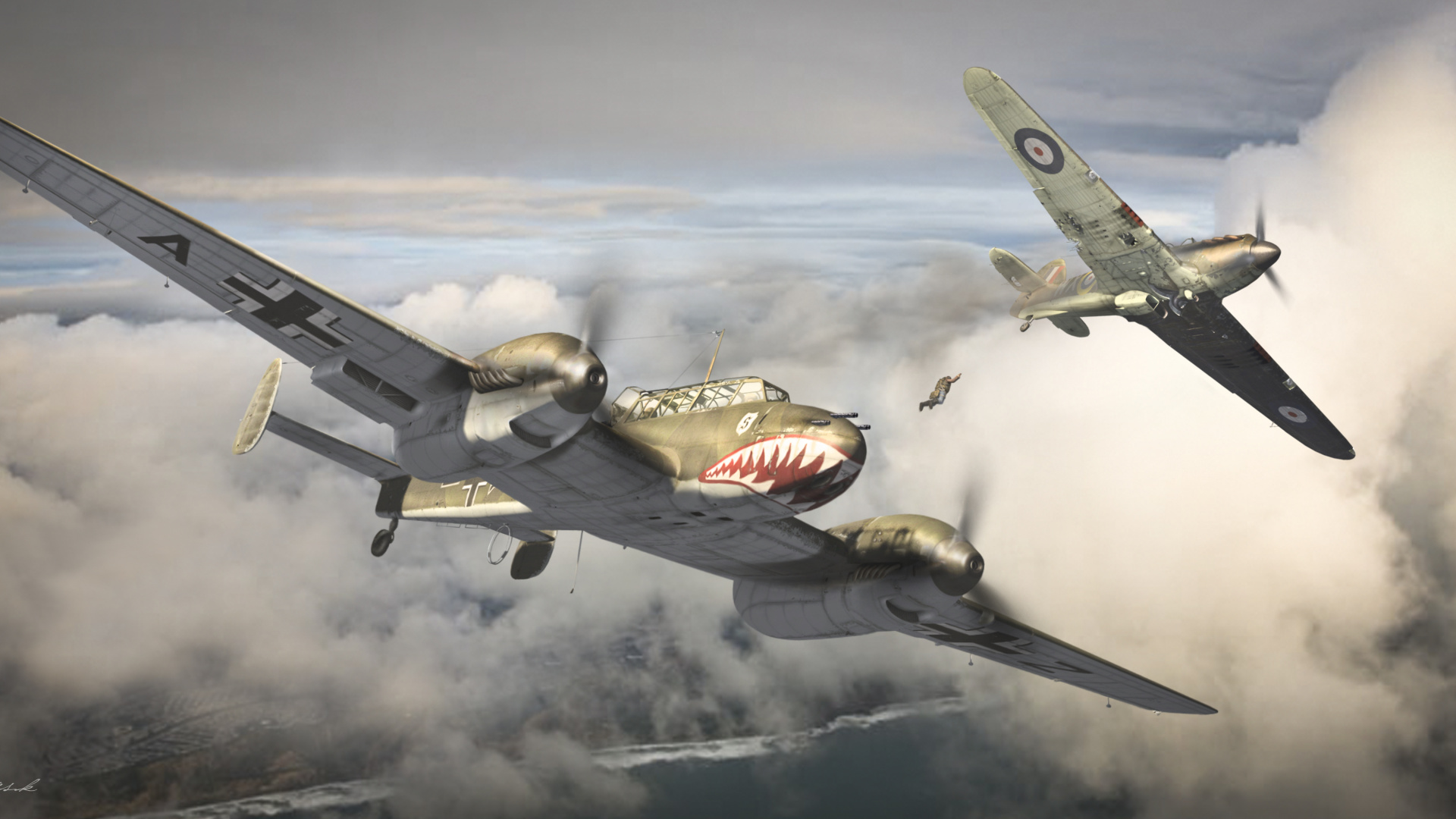 第二次世界大战, 绘画, 军用飞机, 航空, 空军 壁纸 1920x1080 允许