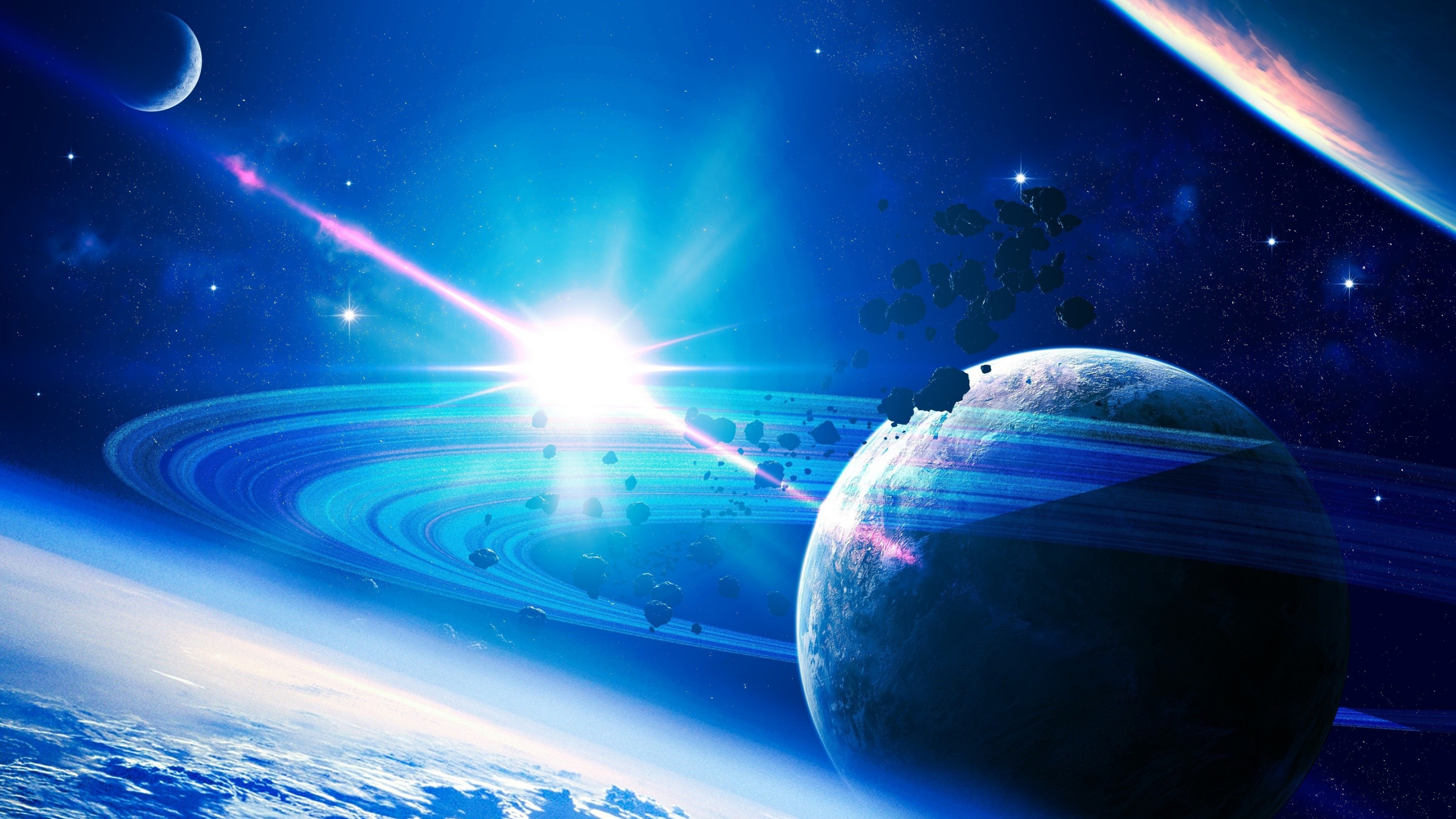 Blau-weißer Planet Mit Lichtern. Wallpaper in 2560x1440 Resolution