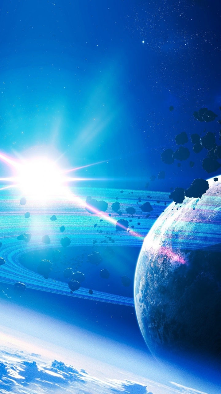 Blau-weißer Planet Mit Lichtern. Wallpaper in 720x1280 Resolution