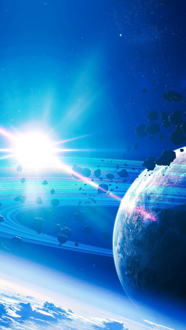 Planeta Azul y Blanco Con Luces. Wallpaper in 750x1334 Resolution