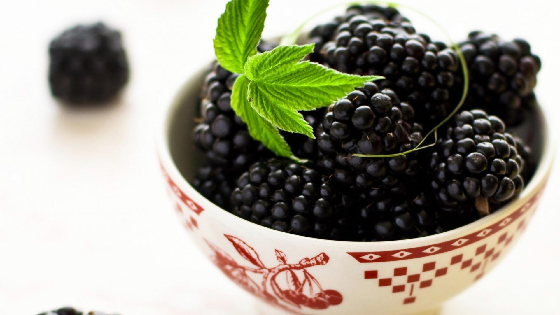 Schwarze Beeren in Weißer Und Roter Keramikschale. Wallpaper in 1920x1080 Resolution