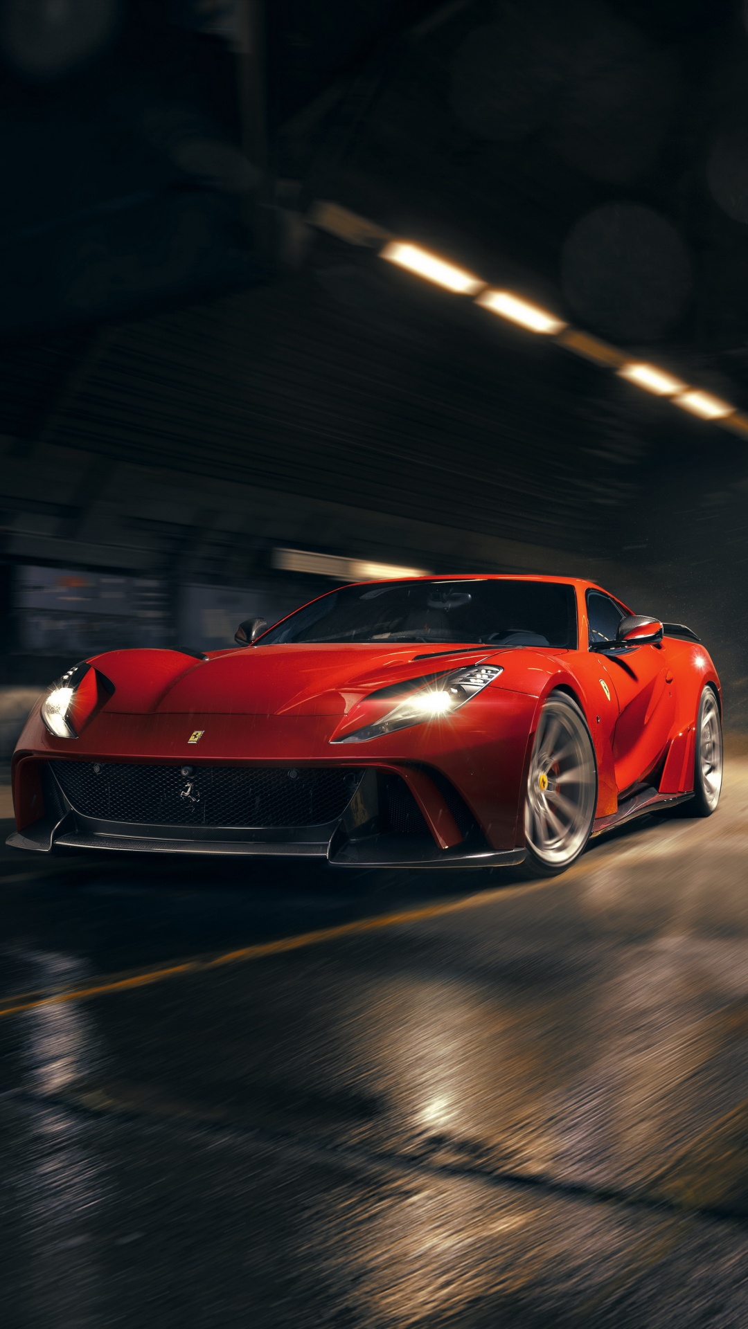 Rotes Ferrari-Auto Auf Der Straße. Wallpaper in 1080x1920 Resolution