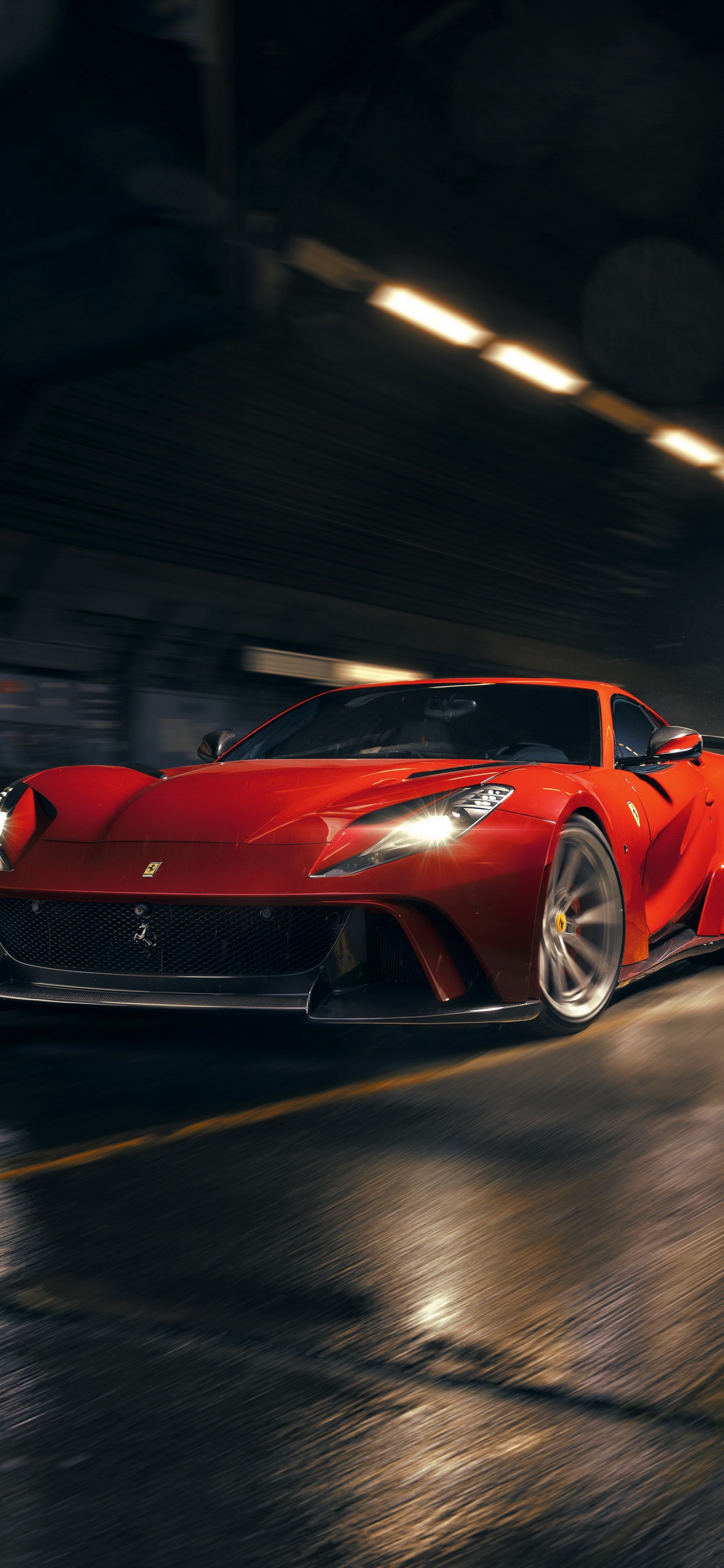 Voiture Ferrari Rouge Sur Route. Wallpaper in 1242x2688 Resolution