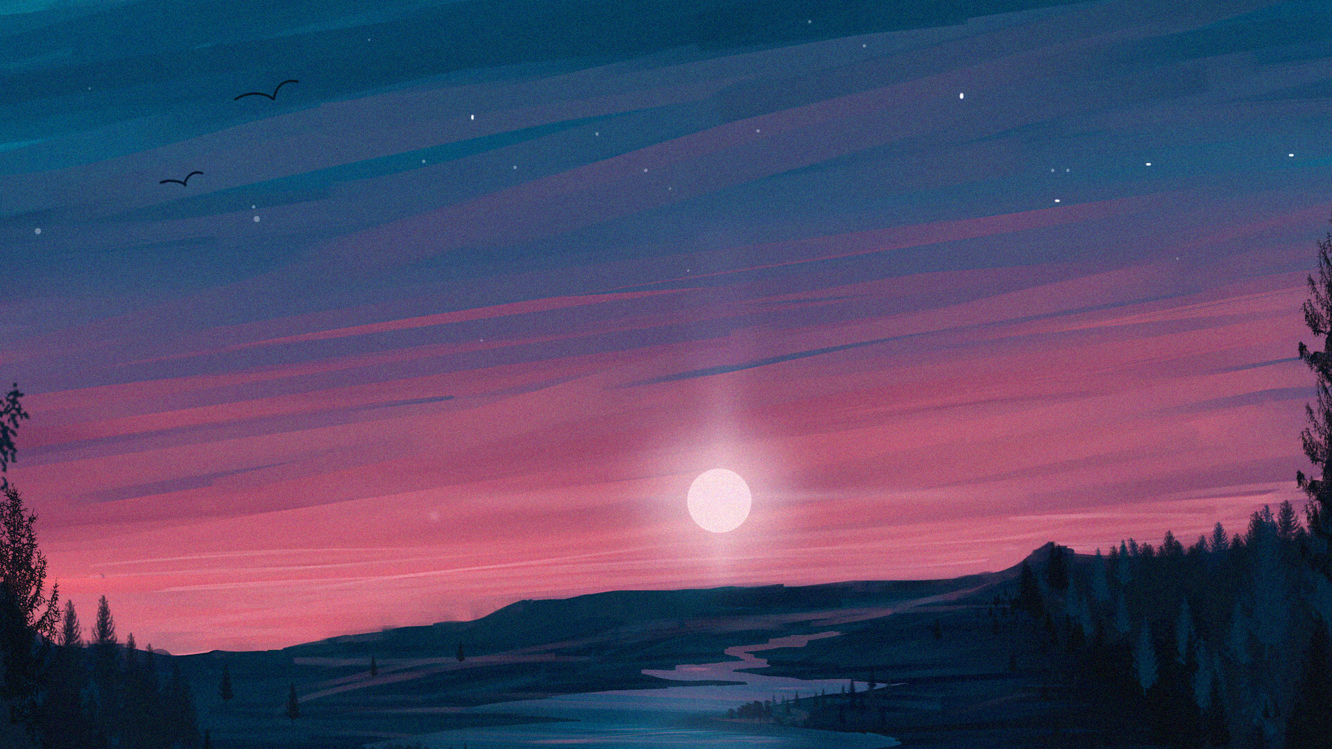 奥罗拉, 性质, 午夜, 天空, 日落 壁纸 1920x1080 允许