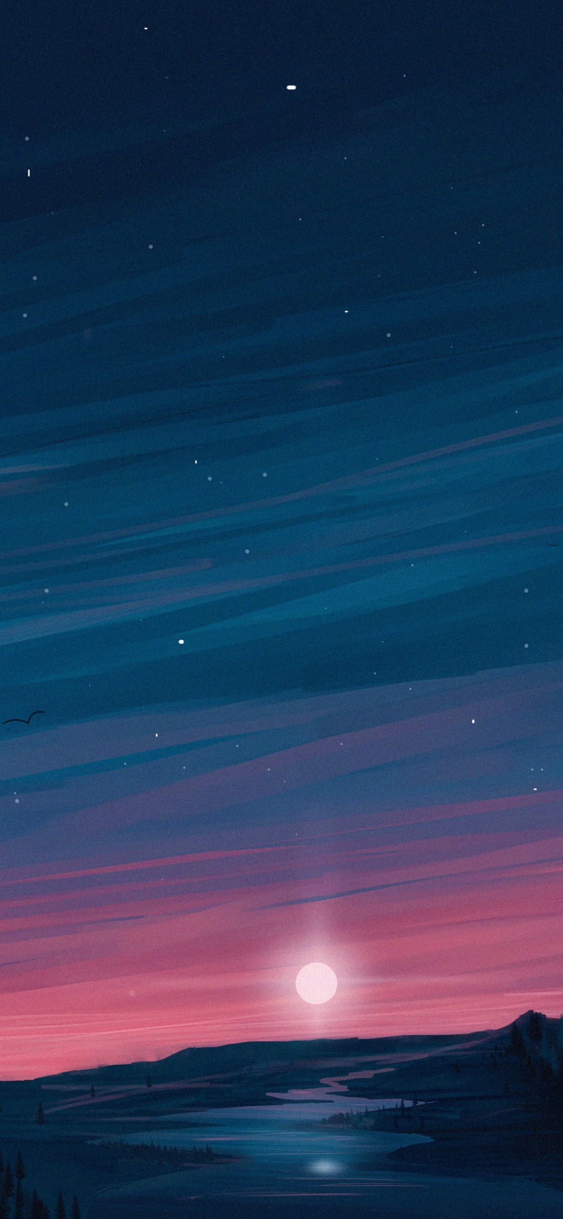 Silhouette D'arbres au Coucher du Soleil. Wallpaper in 1125x2436 Resolution