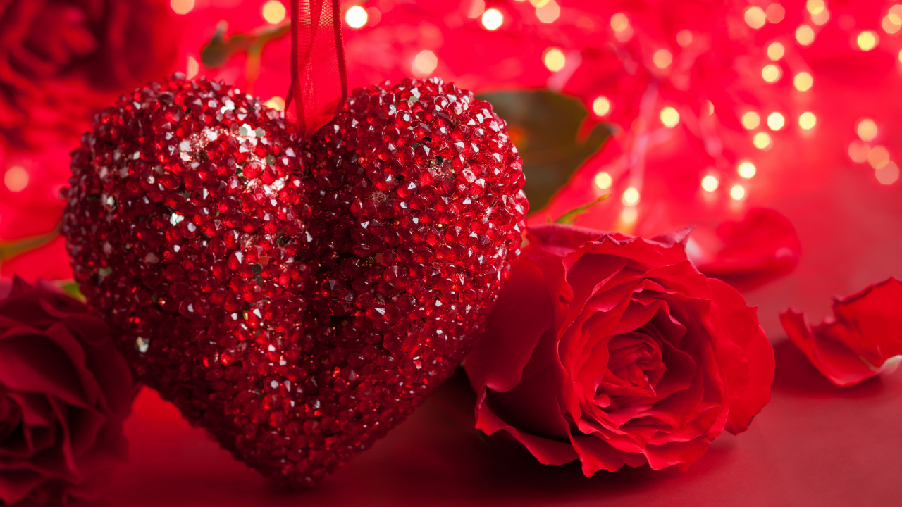 le Jour de Valentines, Cœur, Red, Amour, Pétale. Wallpaper in 1280x720 Resolution
