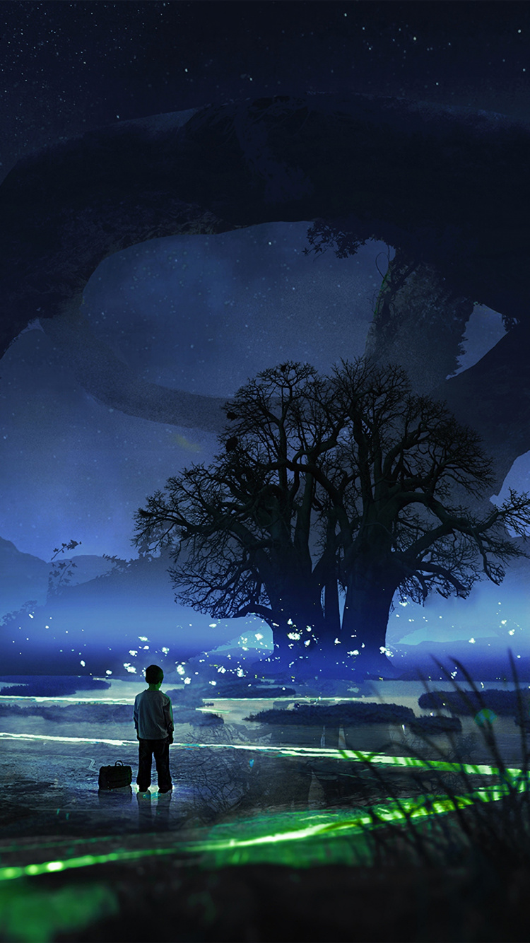 Silueta de 2 Personas de Pie Sobre el Campo de Hierba Verde Durante la Noche. Wallpaper in 750x1334 Resolution