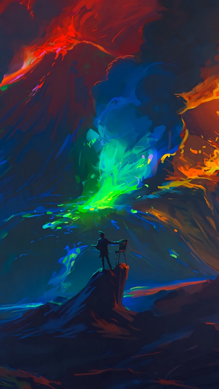 L'homme en Veste Noire Debout Sur Black Rock Formation. Wallpaper in 720x1280 Resolution