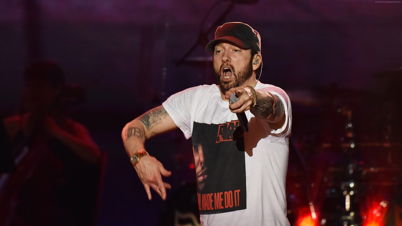 Eminem, Rapper, Entertainment, Performance, Music. Wallpaper in 1366x768 Resolution