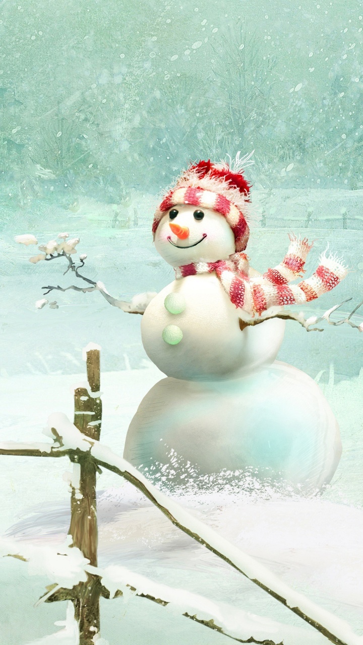 雪人, 冻结, 快乐的, 树枝, 艺术 壁纸 720x1280 允许