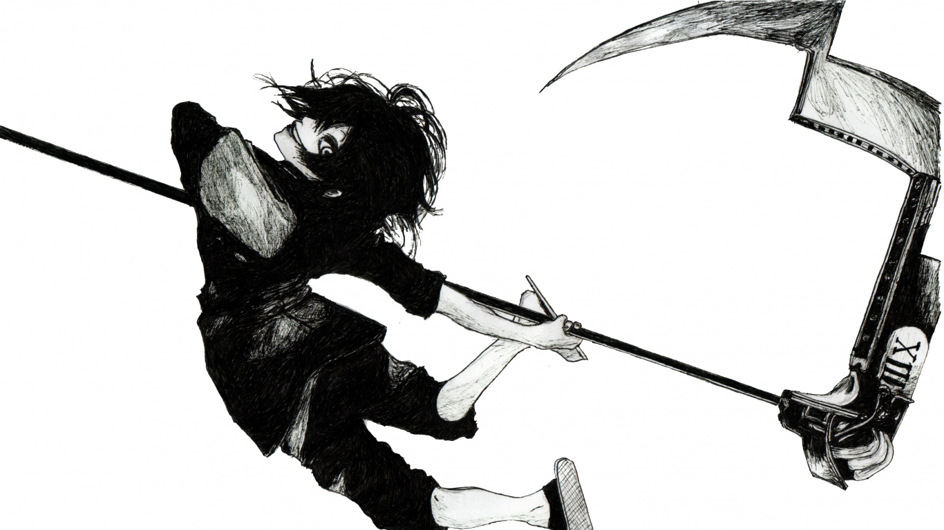 Woman in Black Dress Holding a Stick Illustration. Wallpaper in 1366x768 Resolution