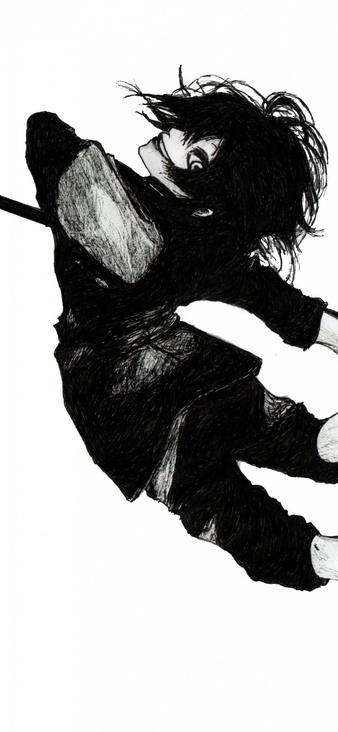 Femme en Robe Noire Tenant Une Illustration de Bâton. Wallpaper in 1125x2436 Resolution