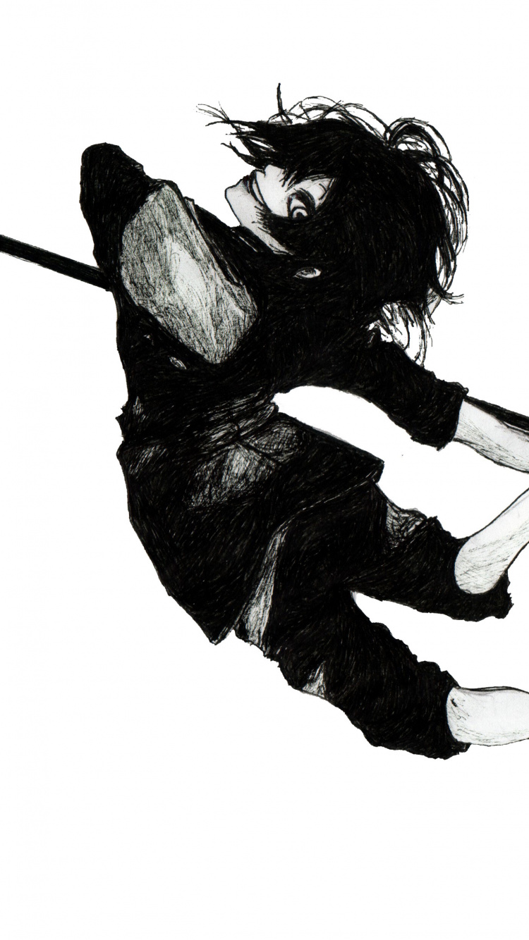 Femme en Robe Noire Tenant Une Illustration de Bâton. Wallpaper in 750x1334 Resolution