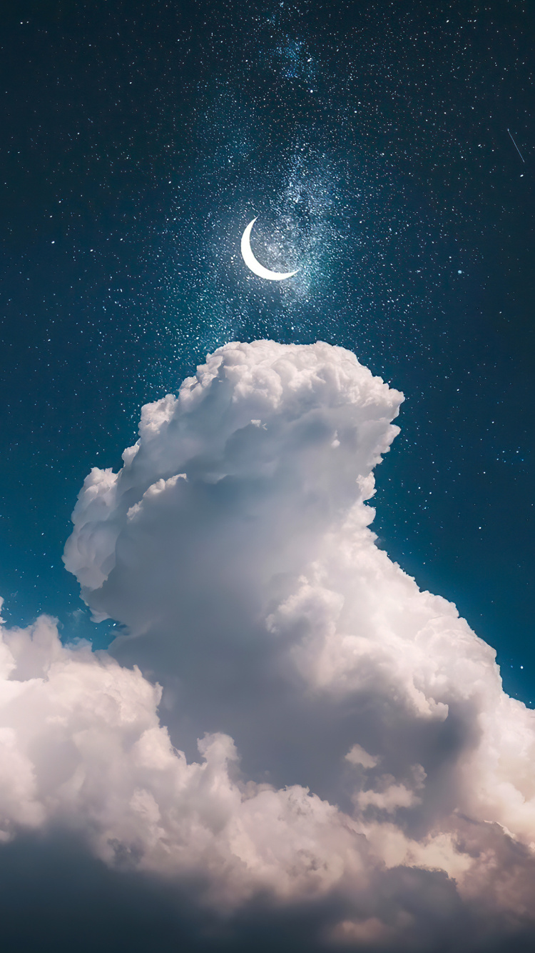 Nachthimmel, Cloud, Atmosphäre, Wei, Mond. Wallpaper in 750x1334 Resolution