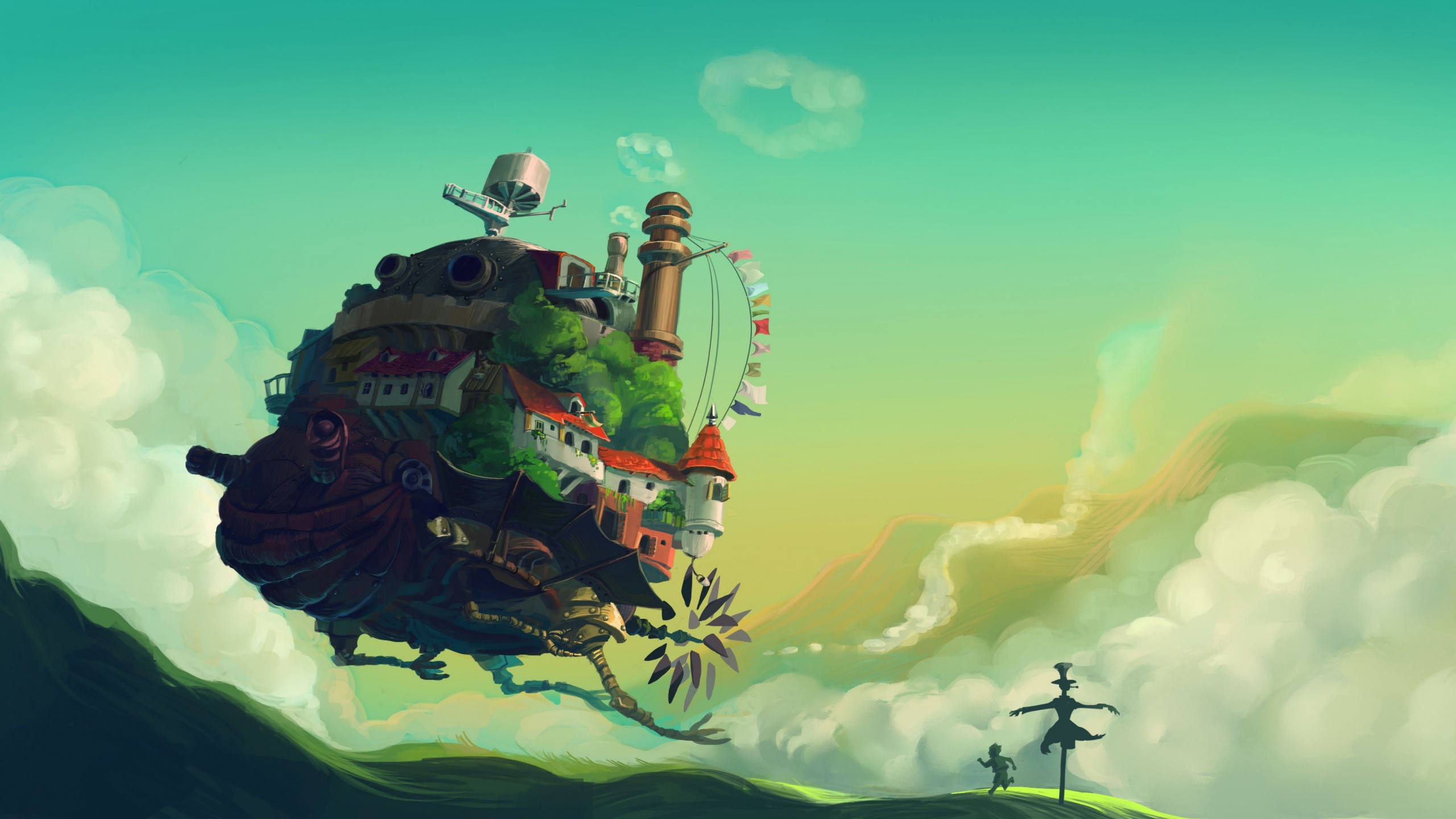 Das Wandelnde Schloss, Anime, Ghibli Museum, Naturlandschaft, Cloud. Wallpaper in 2560x1440 Resolution